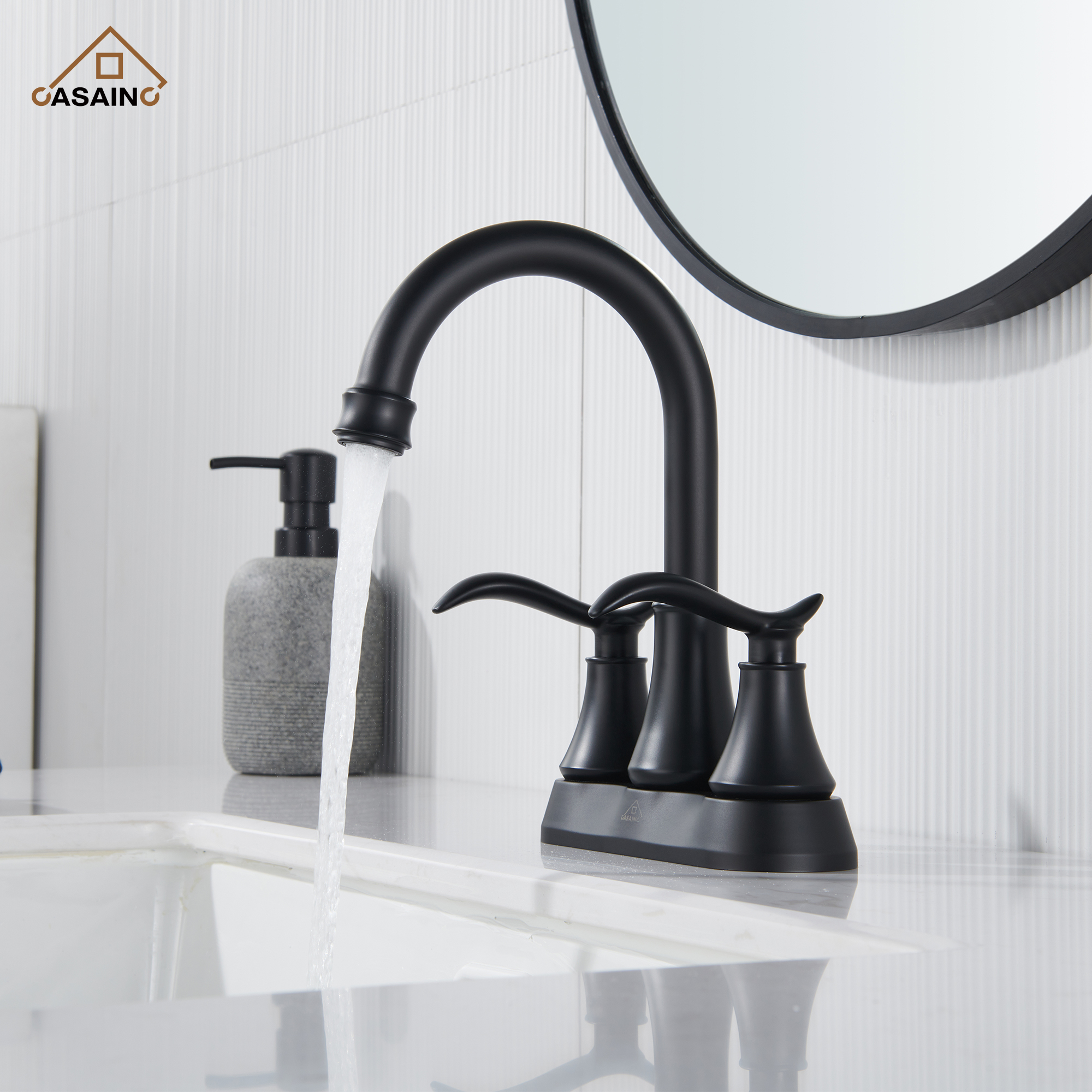 Casainc 2-Handle Centerset Bathroom Faucet for Bathroom Sink Vanity Faucet 360° Swivel Spout