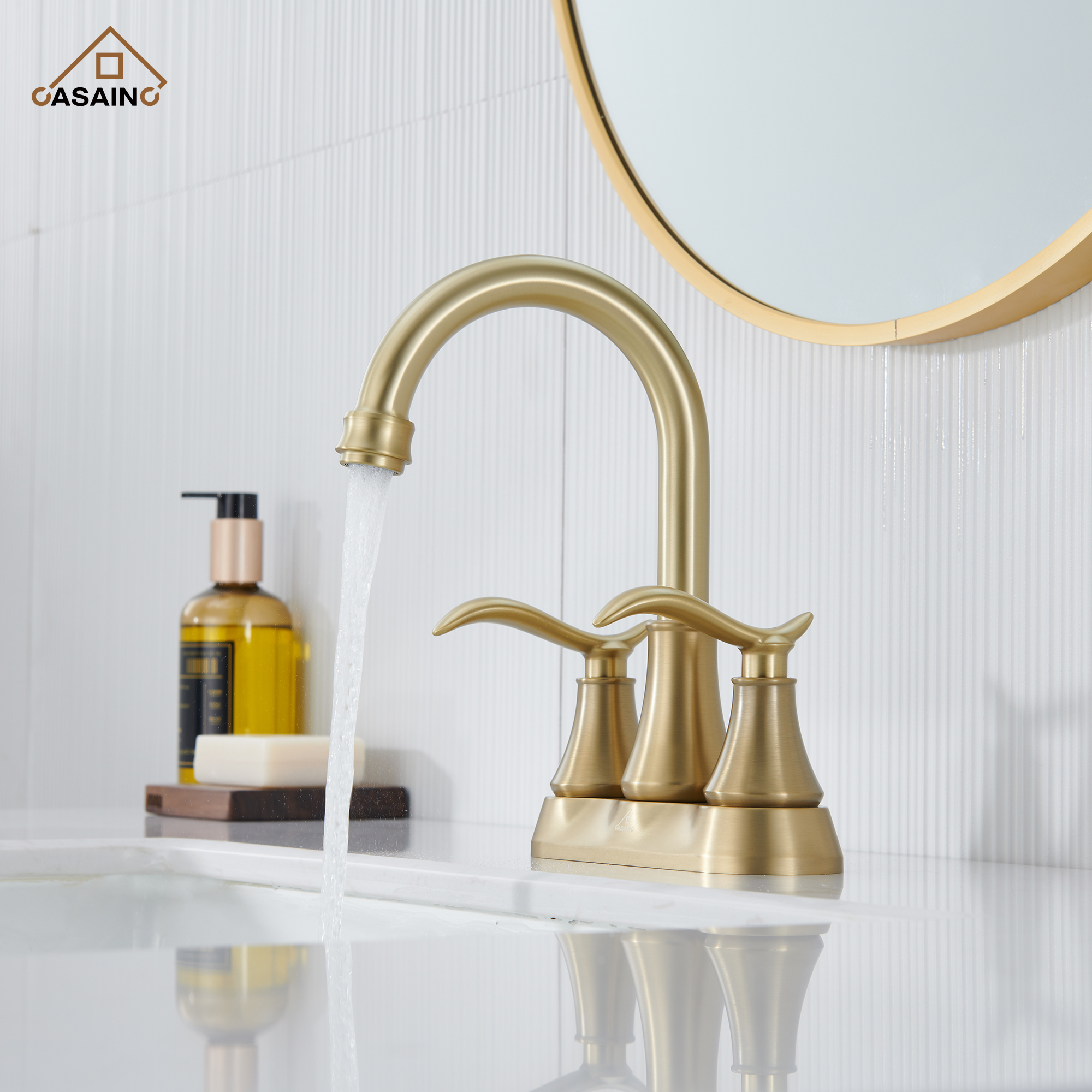 Casainc 2-Handle Centerset Bathroom Faucet for Bathroom Sink Vanity Faucet 360° Swivel Spout