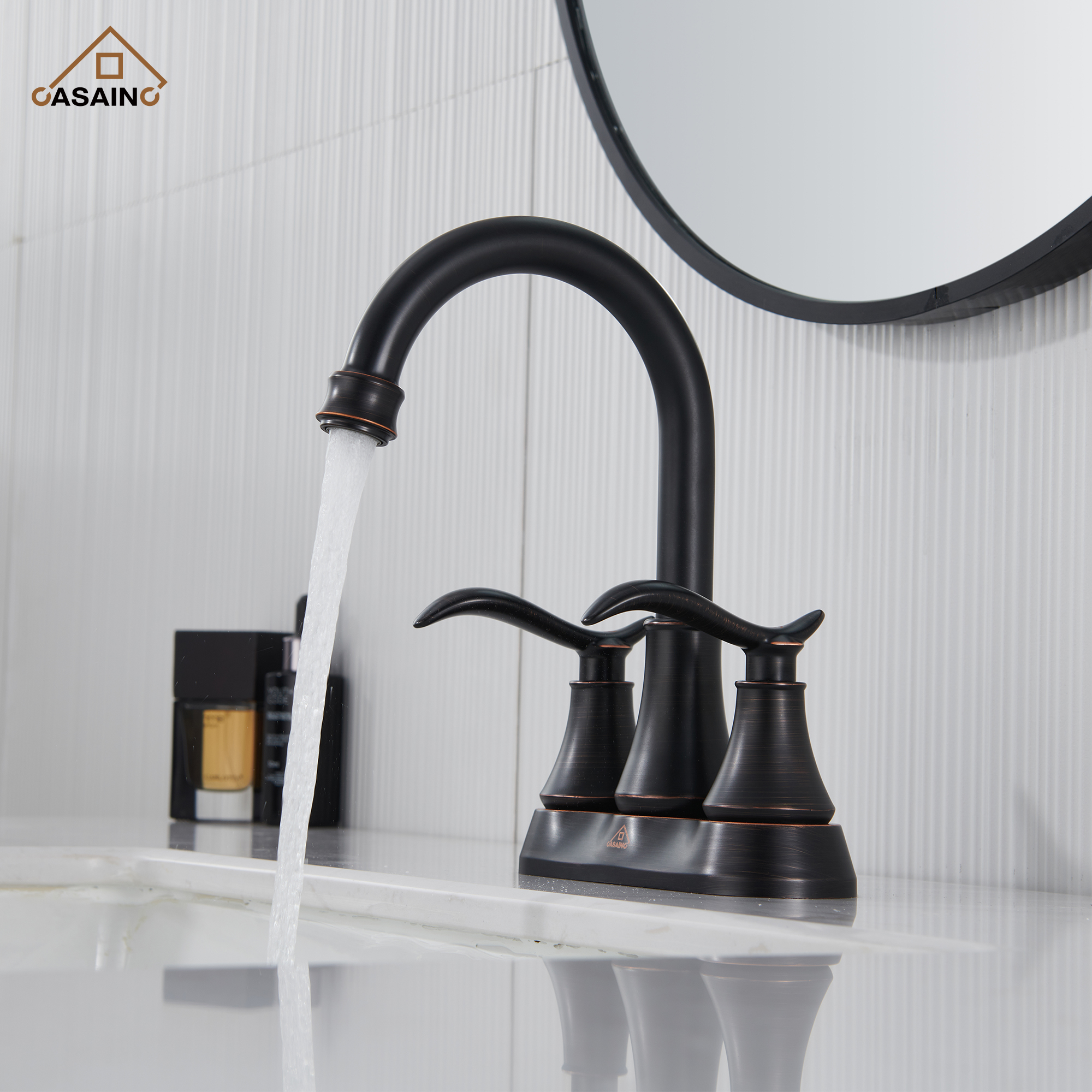 Casainc 2-Handle Centerset Bathroom Faucet for Bathroom Sink Vanity Faucet 360° Swivel Spout