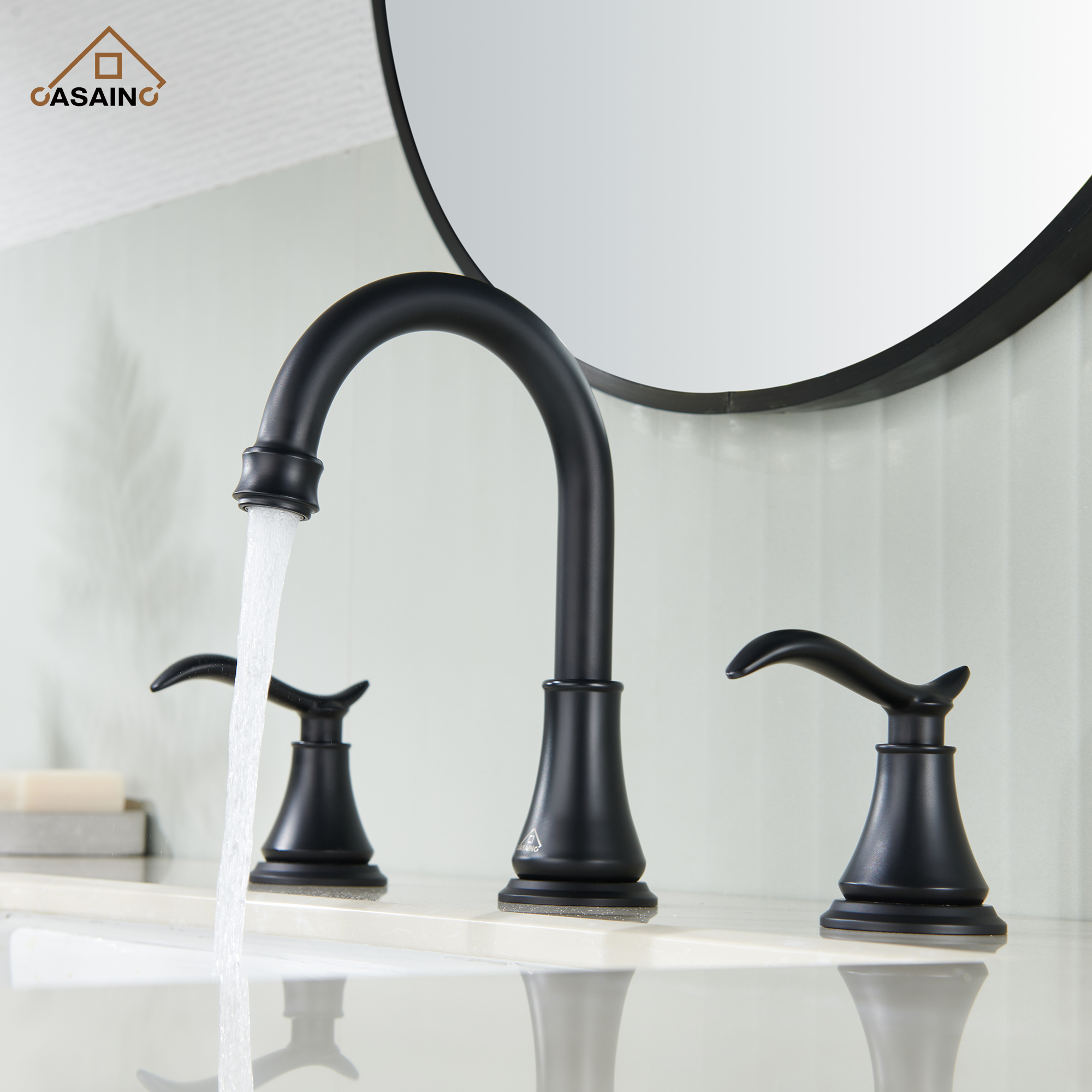 Casainc 8" Brass Bathroom Sink Faucet 2 Handle 3 Hole Gold Bathroom Faucet for Bathroom Sink with Pop-up Drain Assembly Widespread Vanity Faucets 360° Swivel Spout