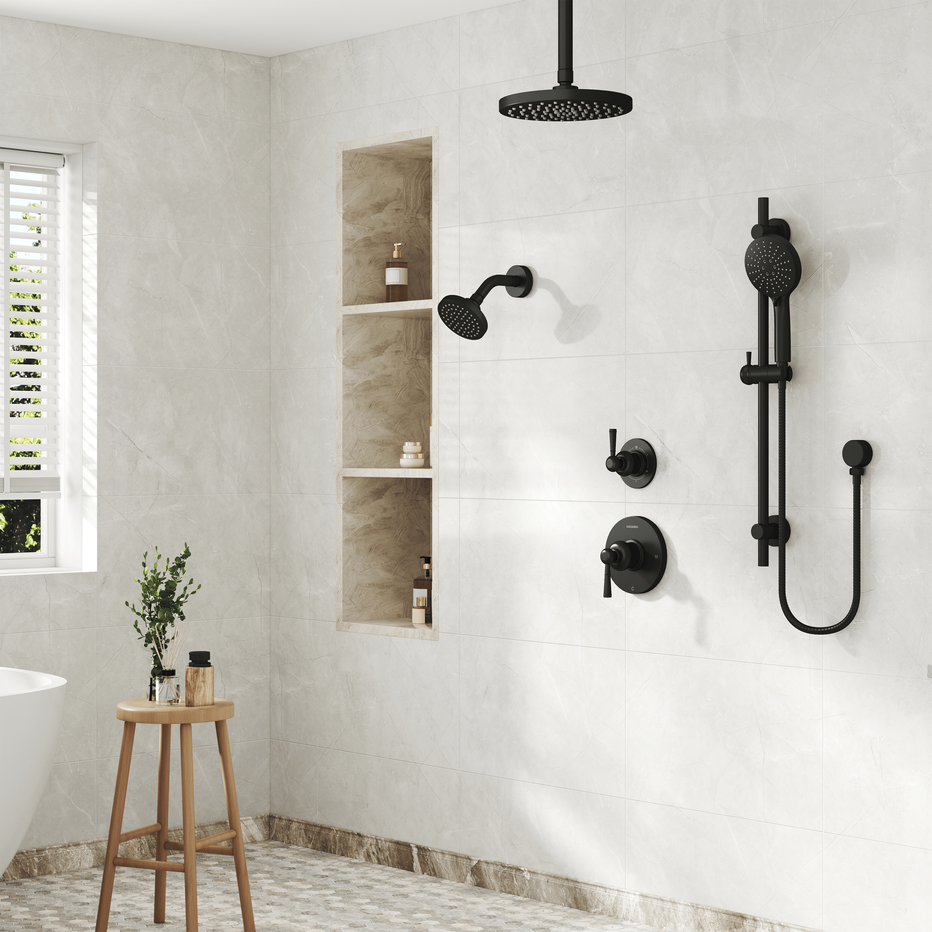 8-inch 3-Function Dual Shower Head System with 6 Spray Modes and Slide Bar