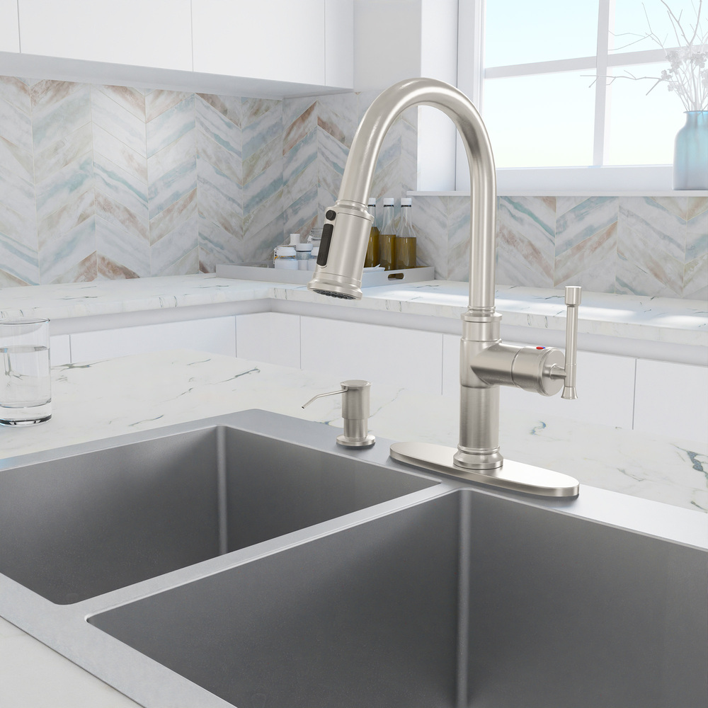 Single Handle Pull-Down Kitchen Faucet with Soap Dispenser
