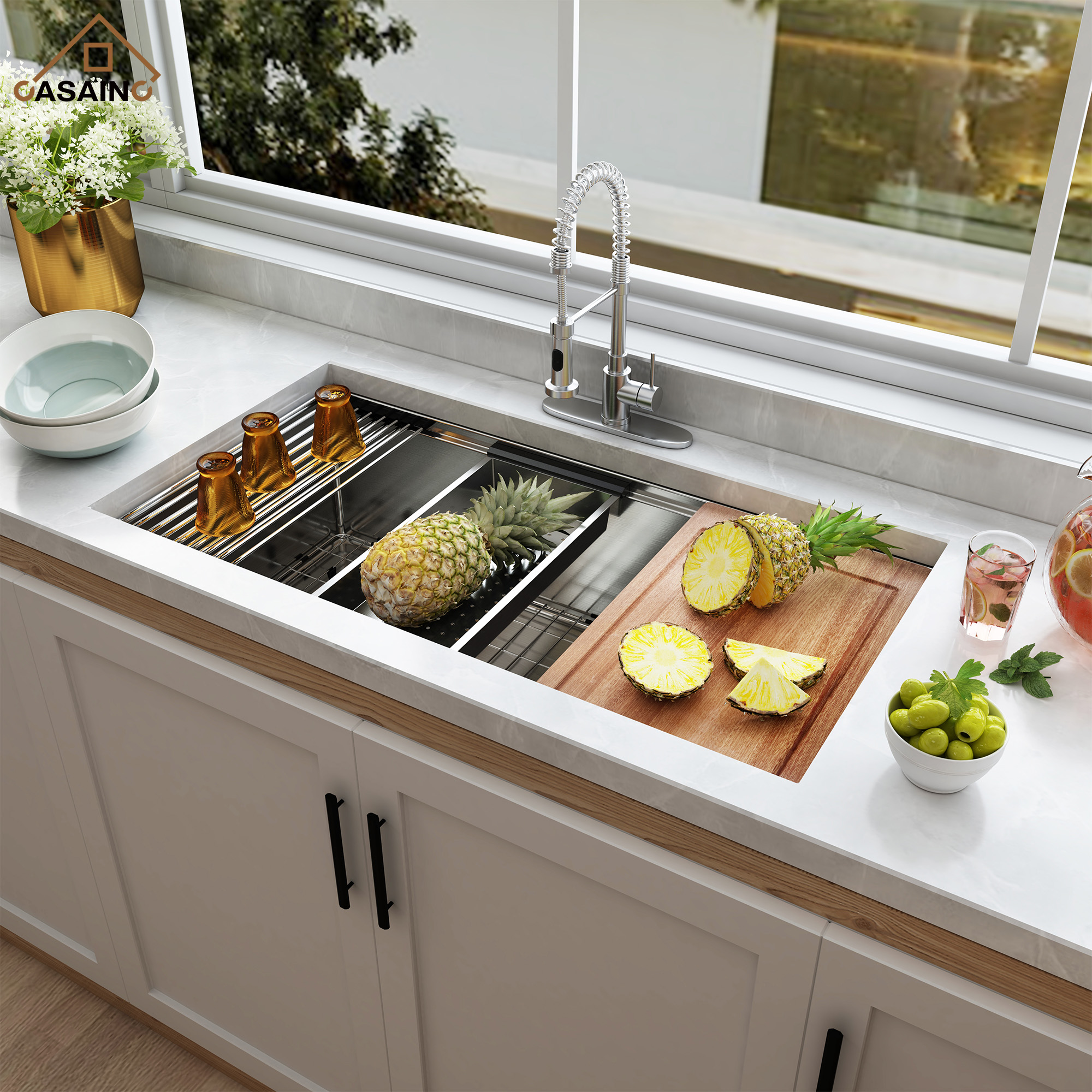 36 inch Workstation Undermount kitchen Sink Stainless Steel Sink 18 Gauge Single Bowl Kitchen Sinks Set