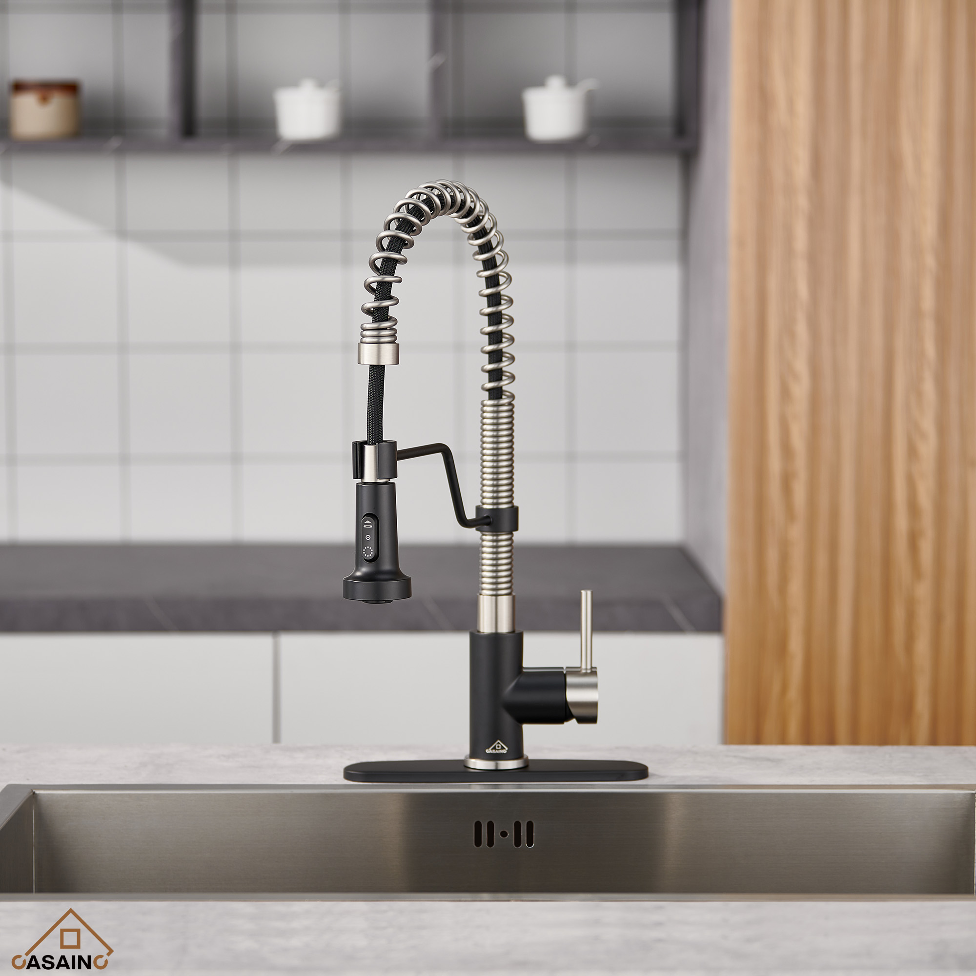 Modern Kitchen Faucet with Pull-Down Sprayer, 360° Swivel, Three Functions for Effortless Cooking and Cleaning