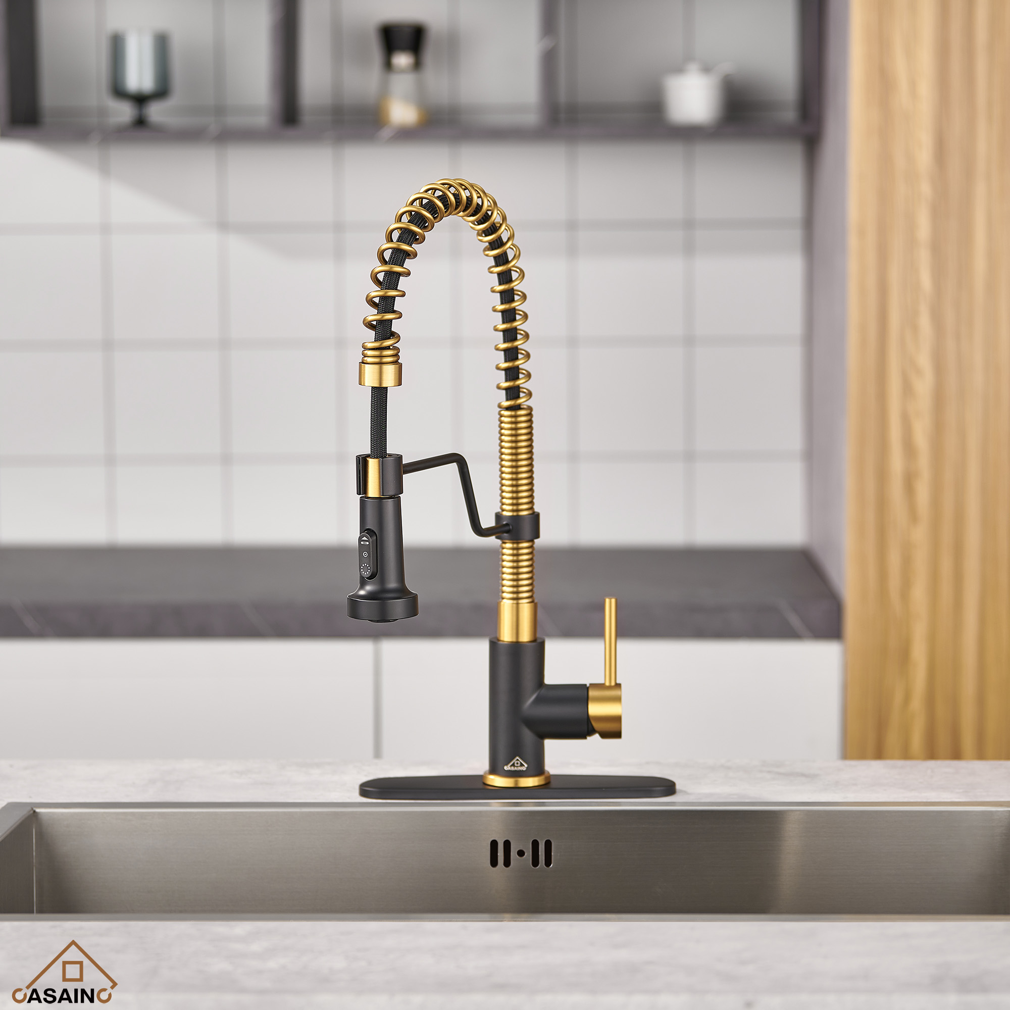 Modern Kitchen Faucet with Pull-Down Sprayer, 360° Swivel, Three Functions for Effortless Cooking and Cleaning