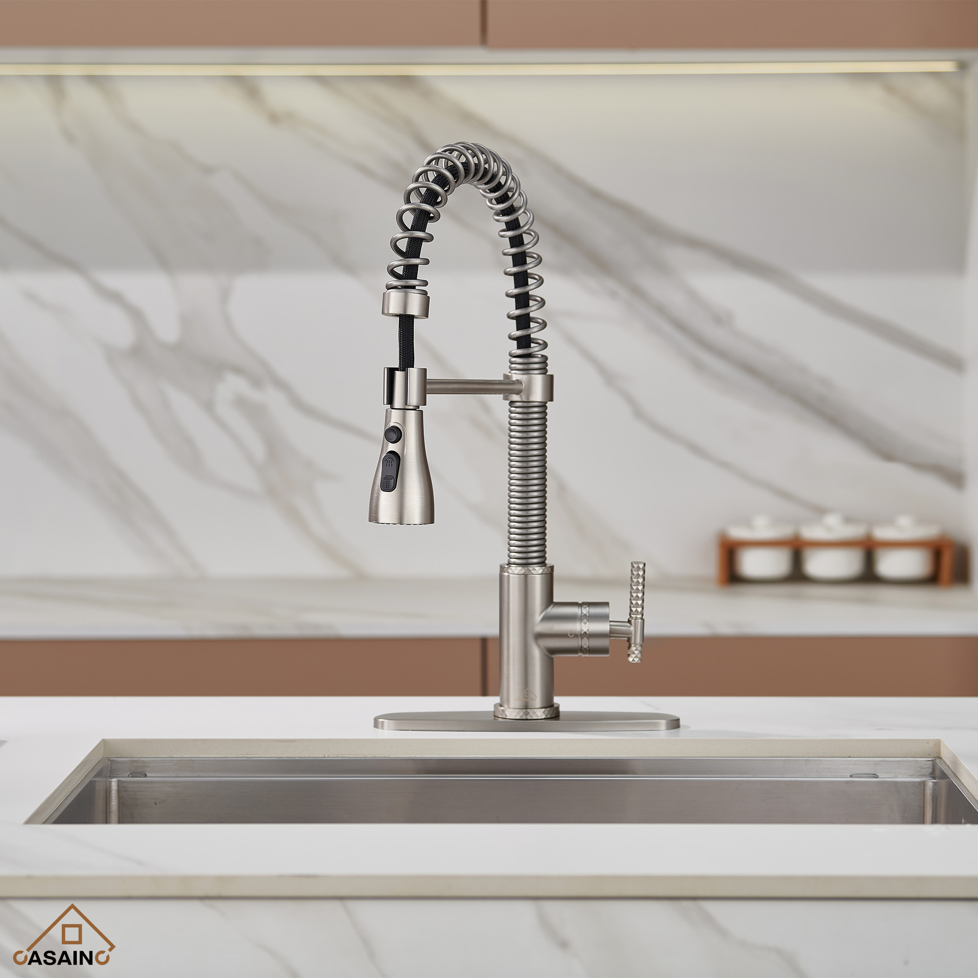  Pull-Down Sprayer Kitchen Faucet with 360° Swivel, Three Functions for Effortless Cooking and Cleaning