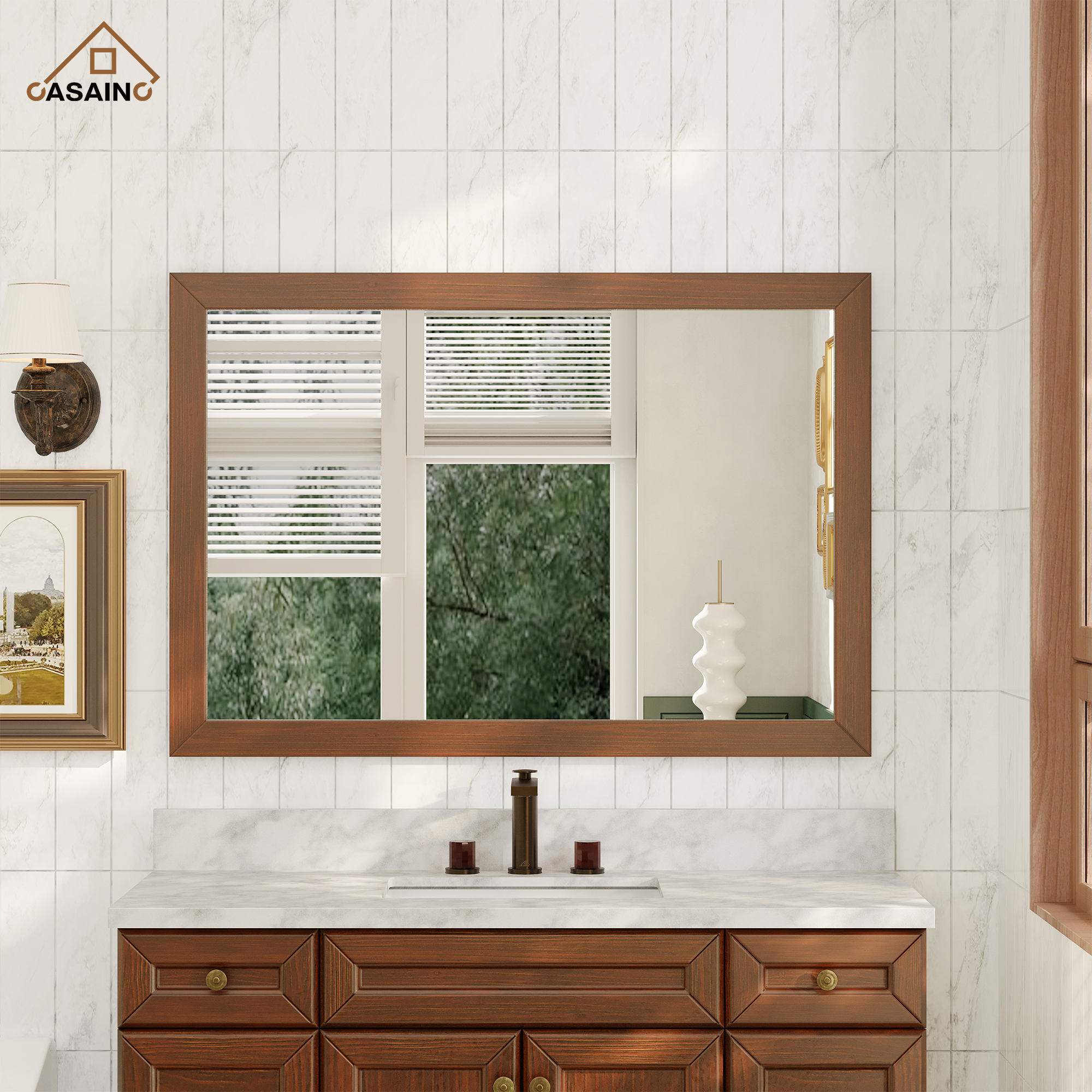 30"/36"/48"/60" Solid Wood Frame Mirror Only with Cherry (Vertical)