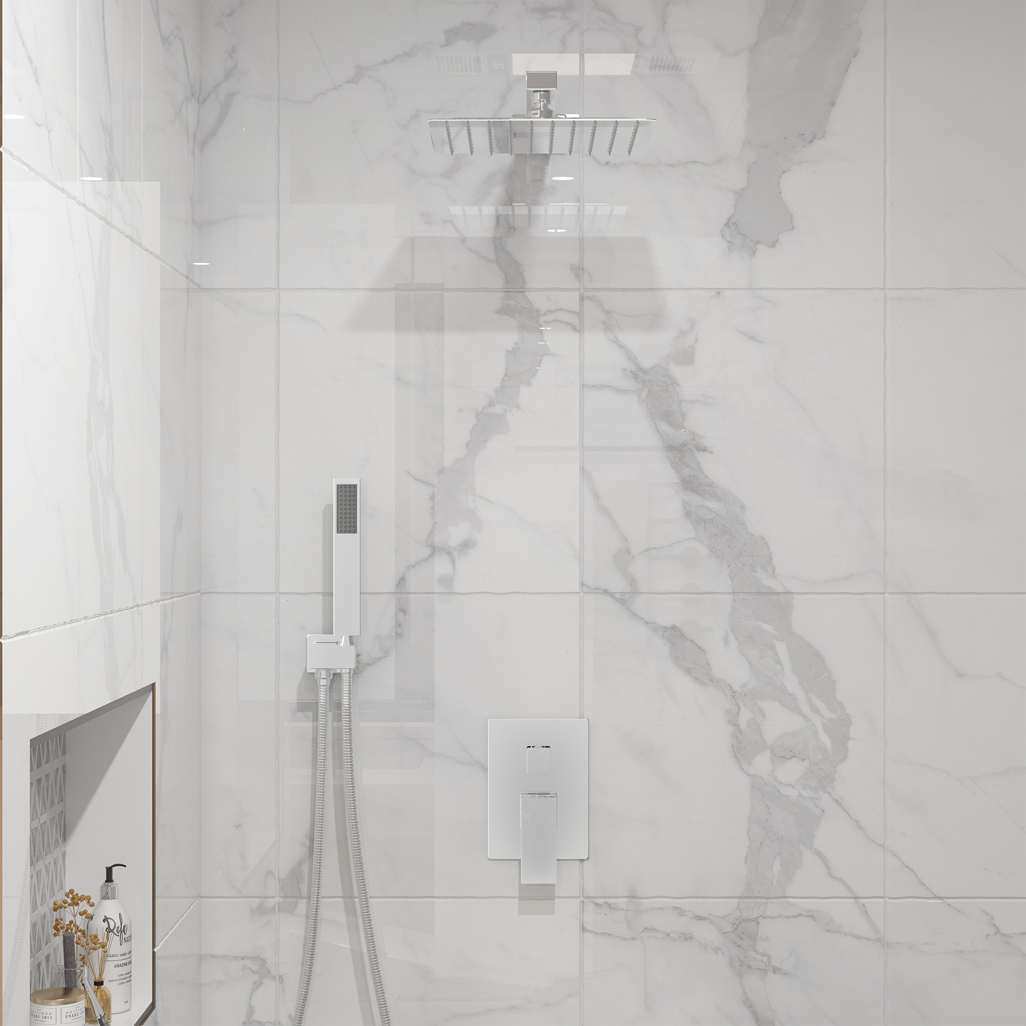 10" Square Brass Shower System with Handheld Shower and Pressure Balance Valve