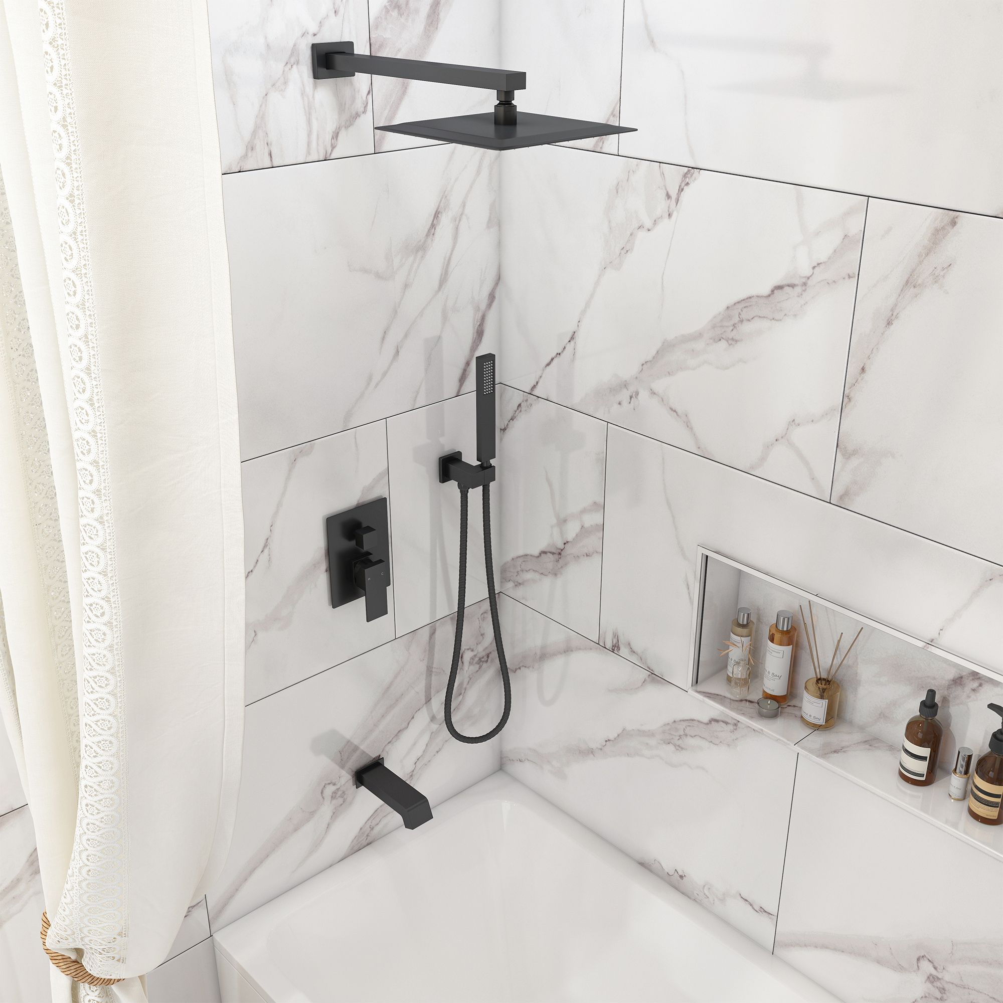 10" Three Function Pressure Balance Shower System with Valve Included