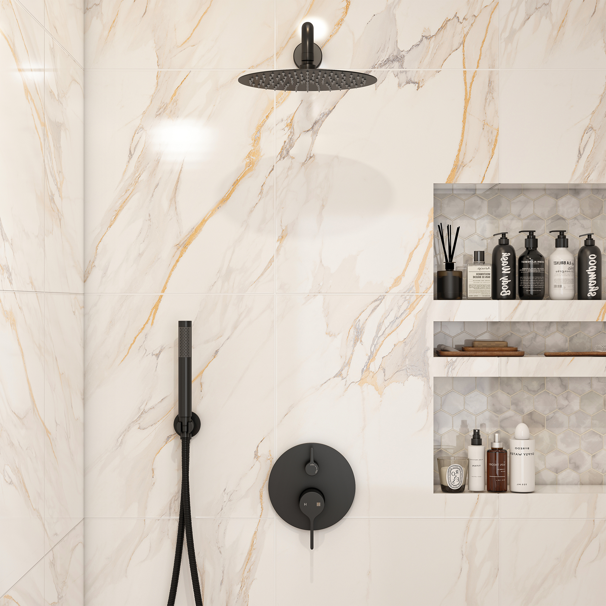 10" Round Shower System with Handheld Brass Showerhead