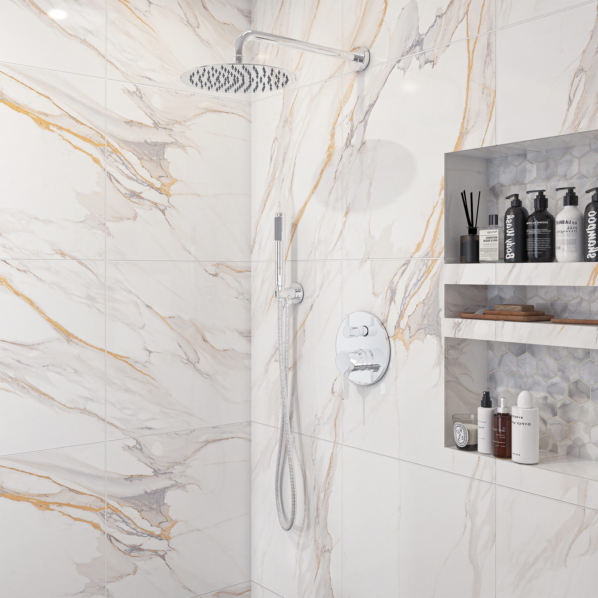 10" Round Shower System with Handheld Brass Showerhead