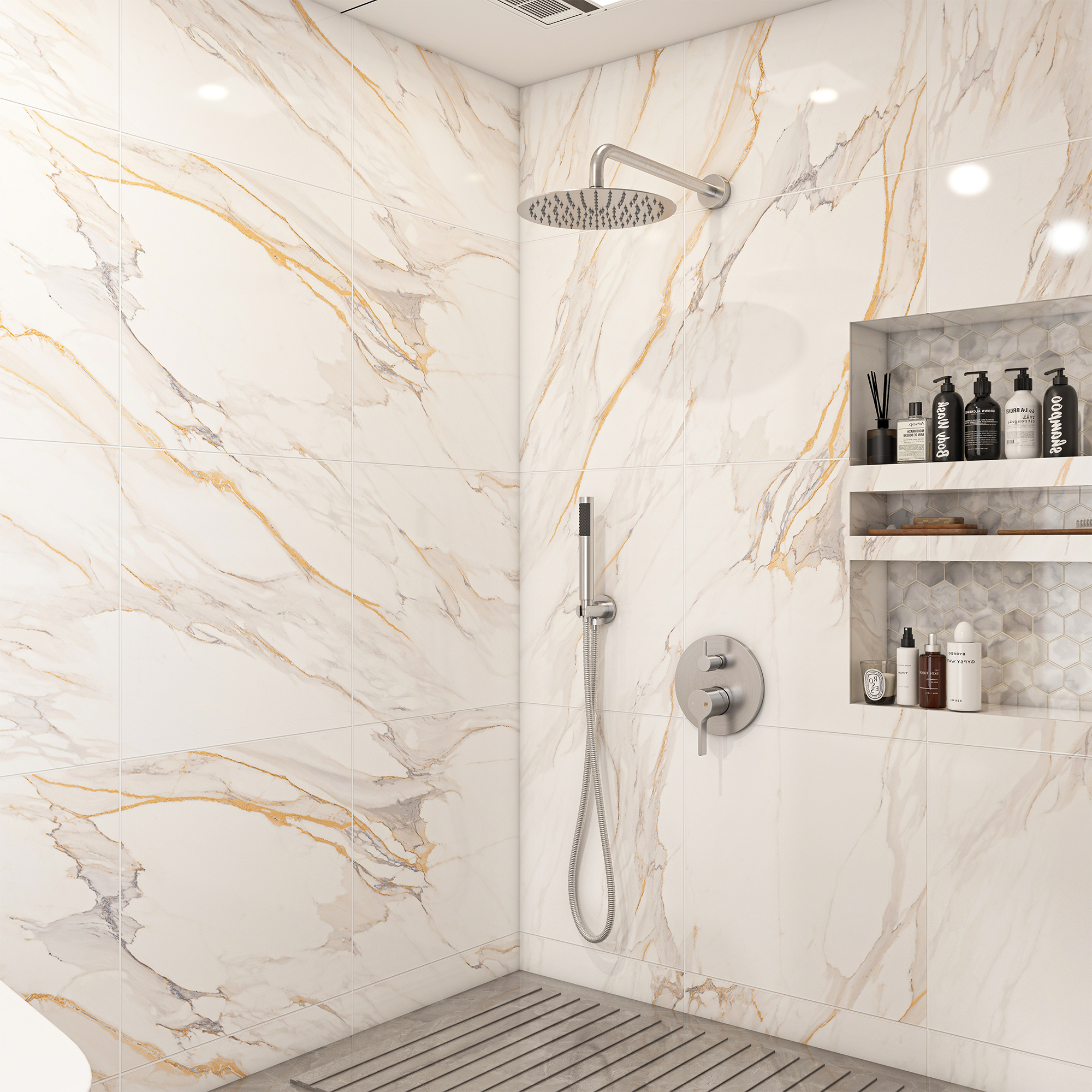 10" Round Shower System with Handheld Brass Showerhead