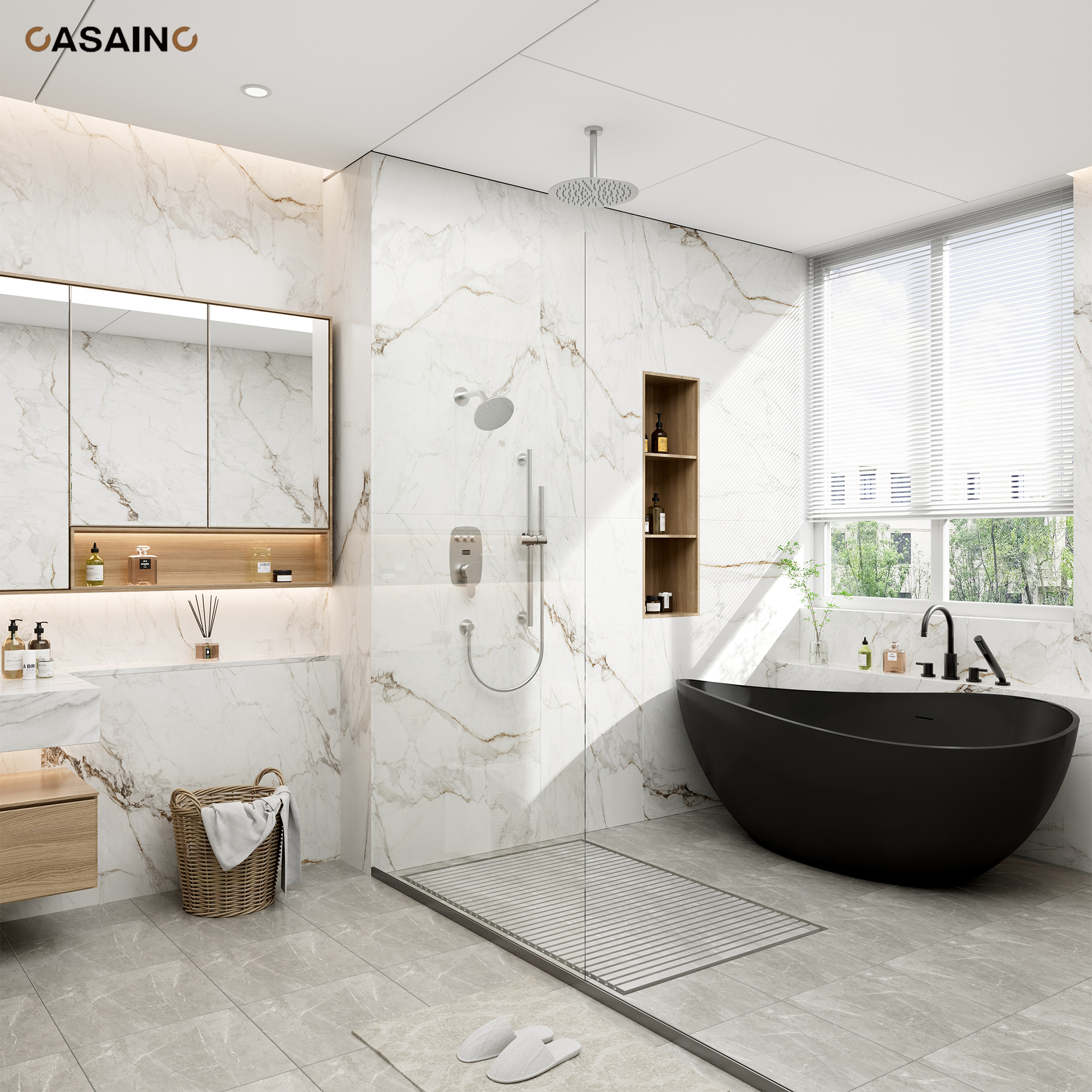 12-inch Ceiling-Mounted Dual Shower System with Slide Bar & Digital Display