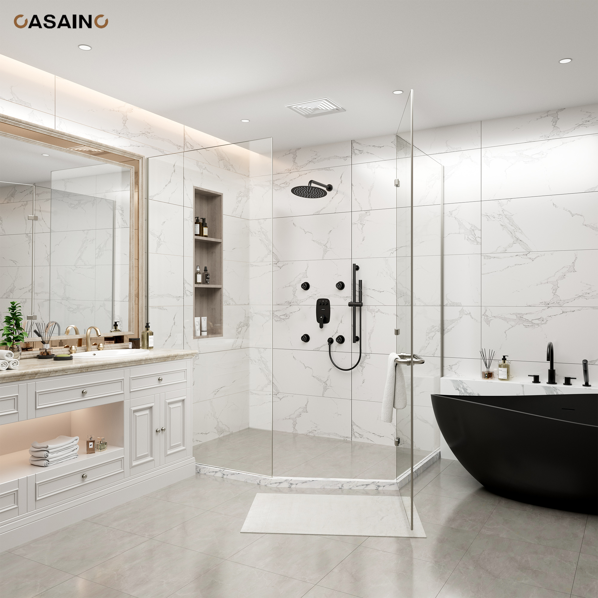 12-inch Wall-Mounted Body Jet Shower System with Slide Bar & Digital Display