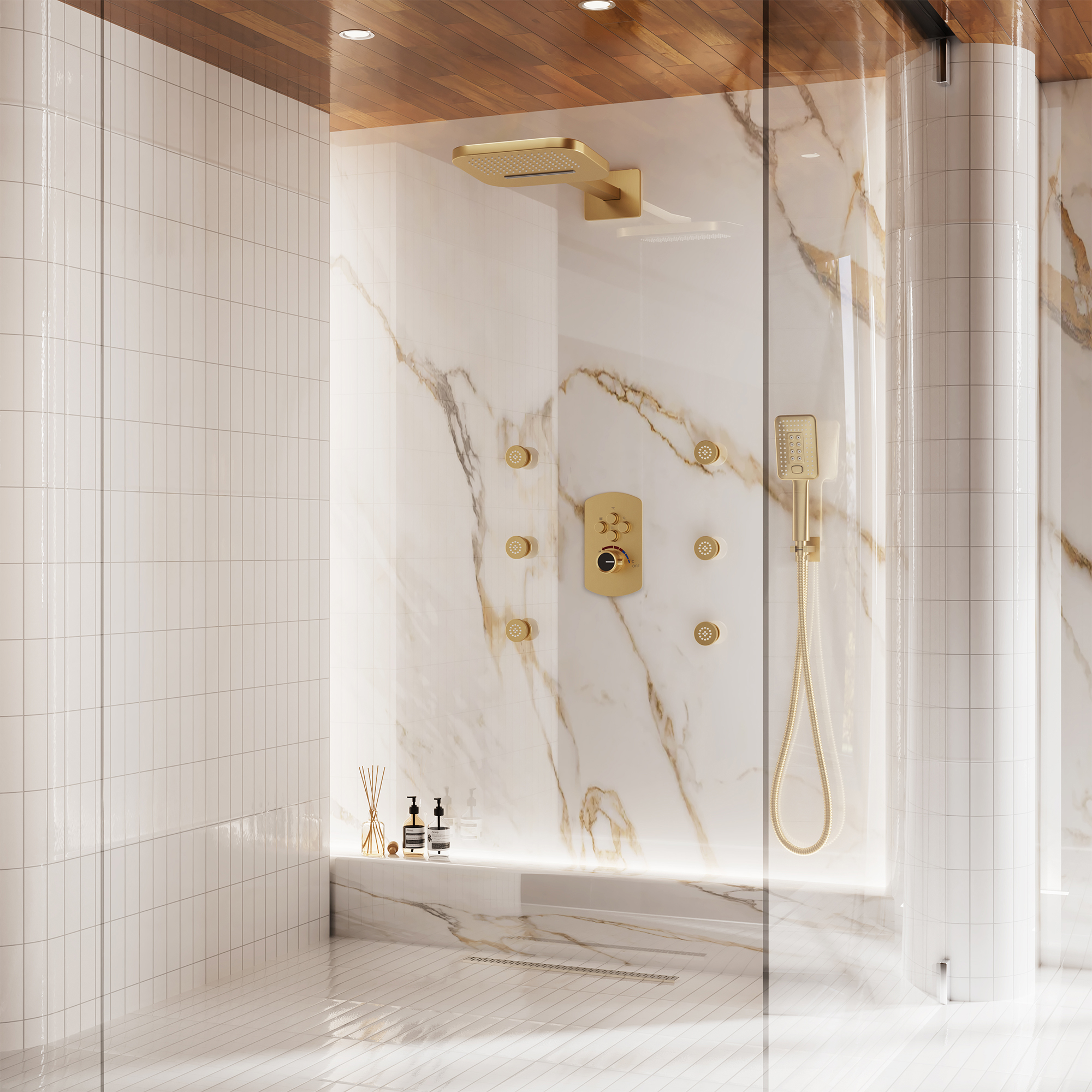 Luxurious Balancing Valve Shower System with 360° Body Jets and Water Bar Spray