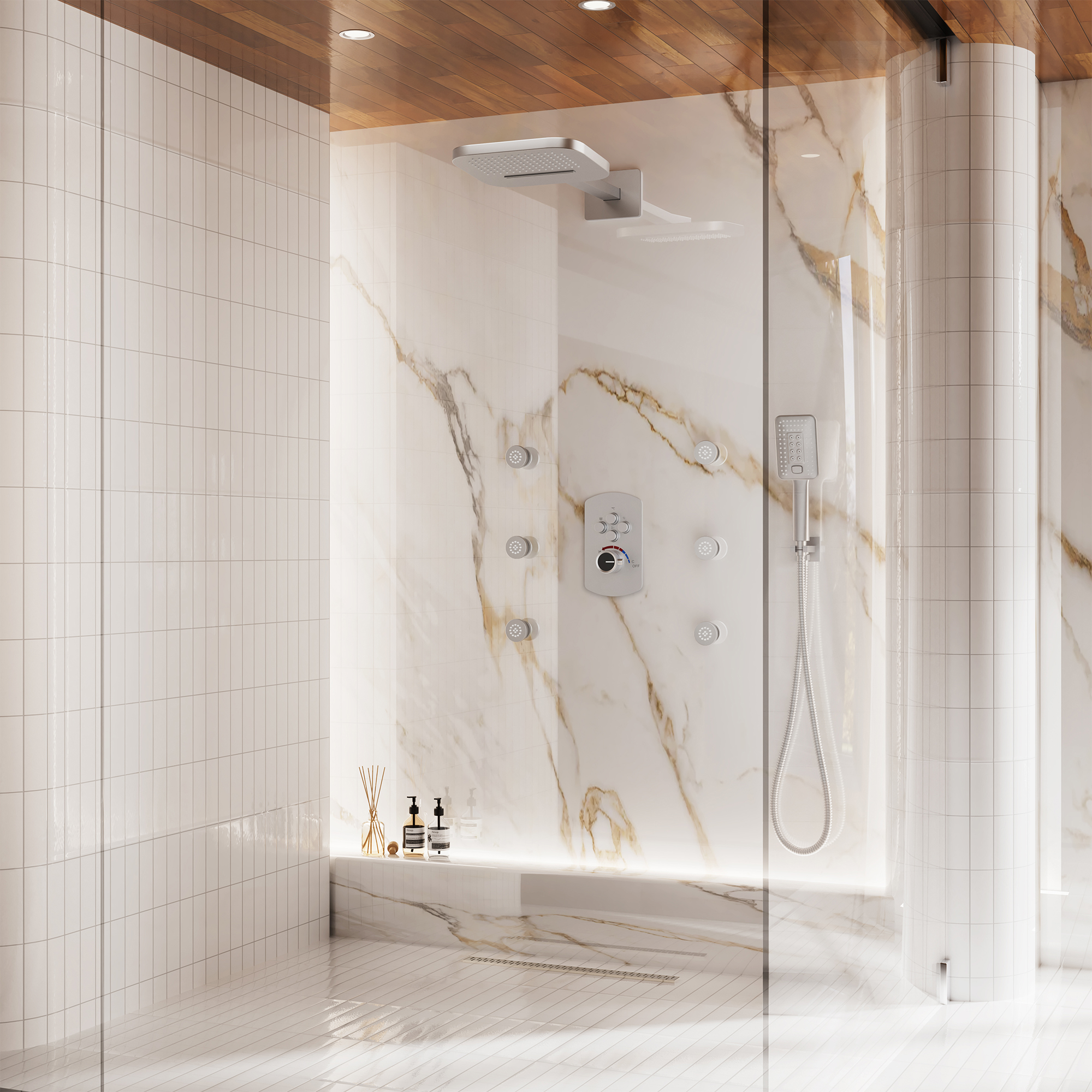 Luxurious Balancing Valve Shower System with 360° Body Jets and Water Bar Spray