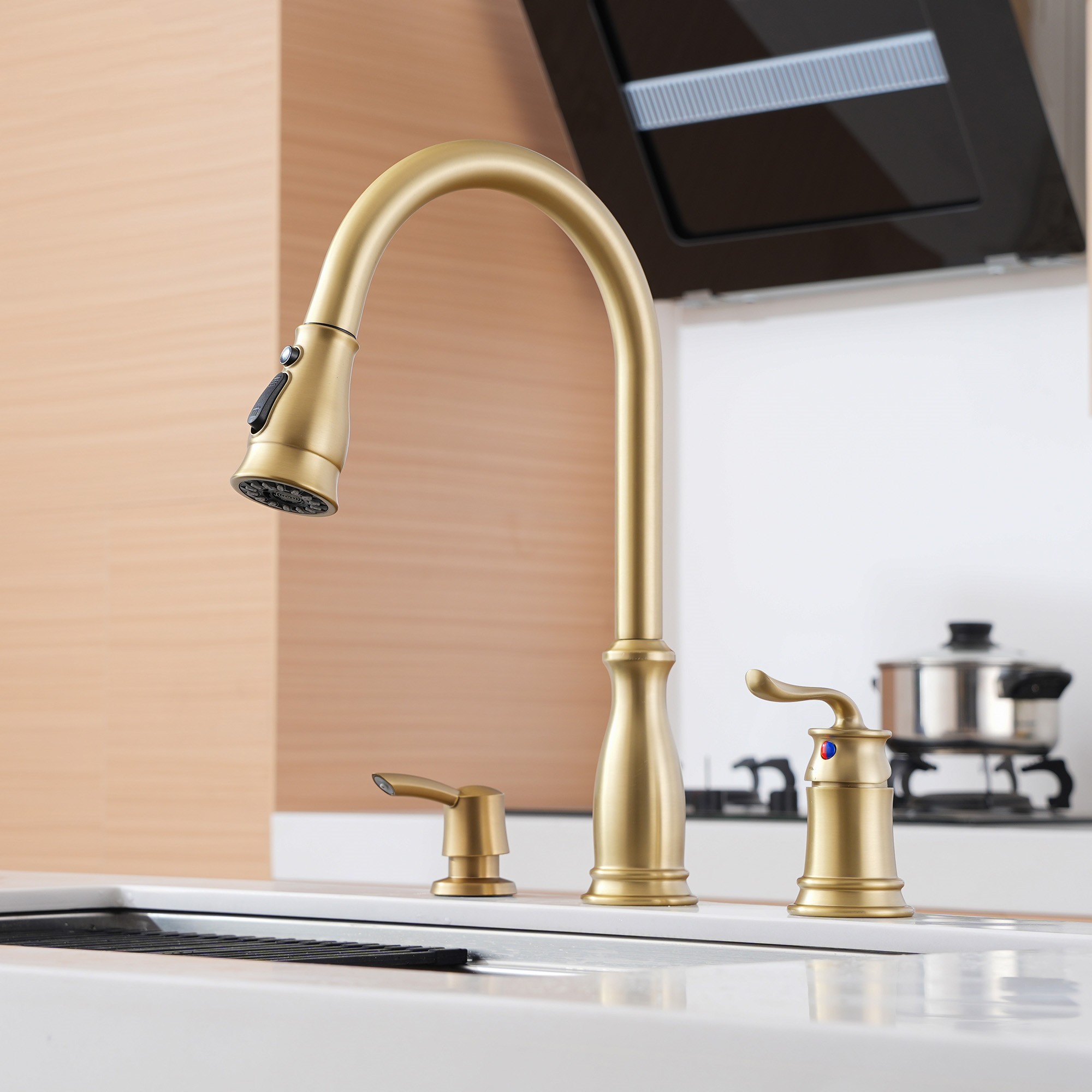 3-Spray Patterns 1.8 GPM Single Handle Pull Down Sprayer Kitchen Faucet with Soap Dispenser