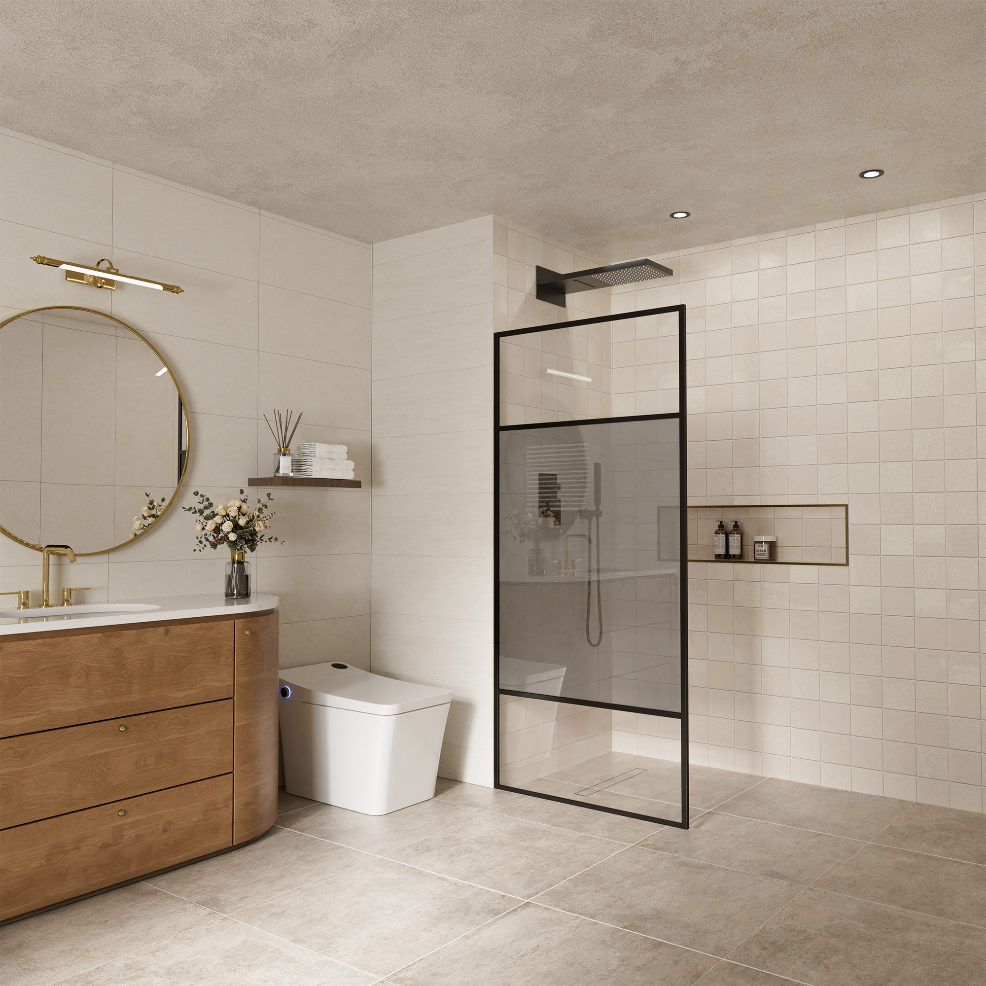 34"x74" Glass Shower Spliced Screen Panel with 304 Stainless Steel Hardware