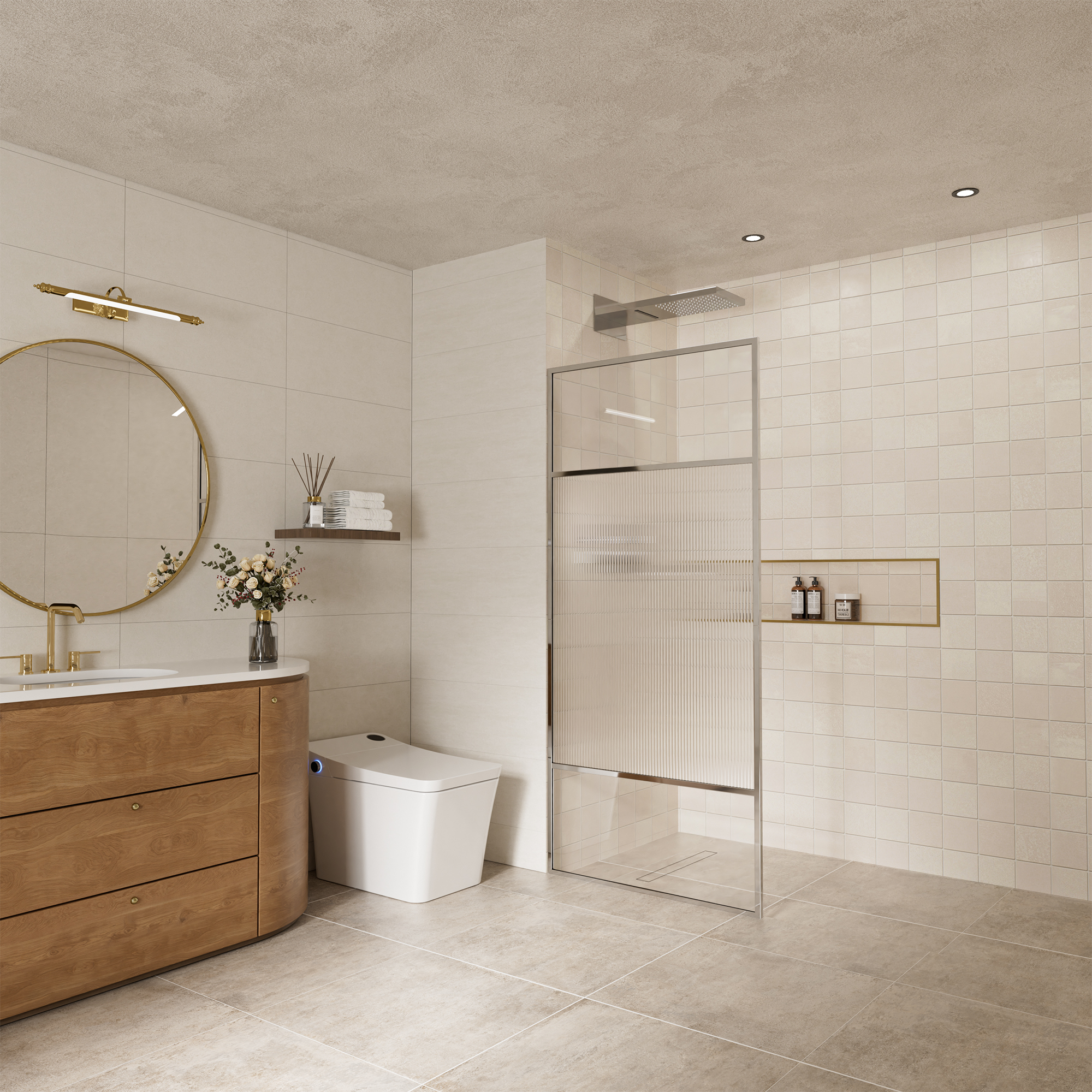 34"x74" Glass Shower Spliced Screen Panel with 304 Stainless Steel Hardware