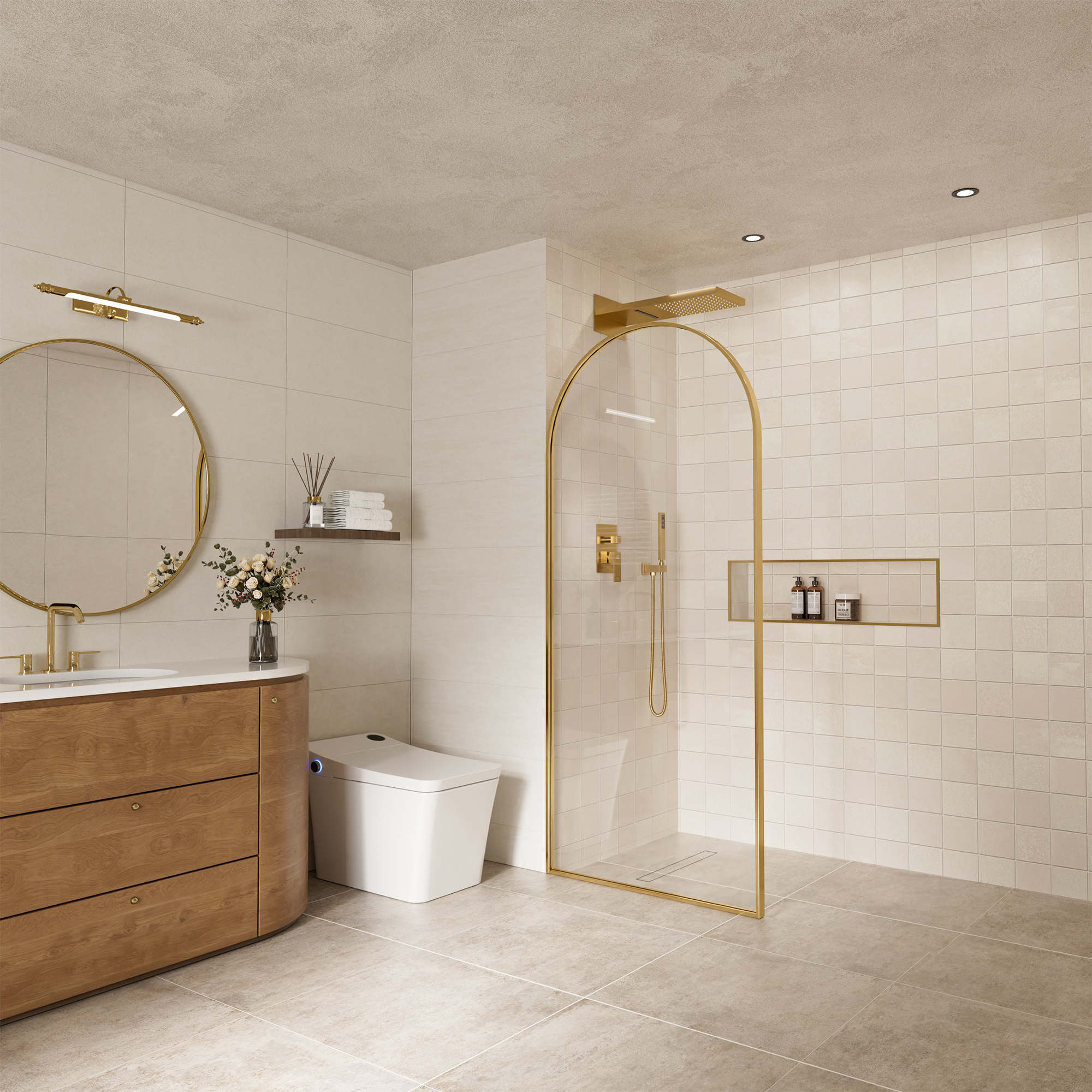 34"x78" Tempered Glass Shower Screen with Integrated Curved Frame