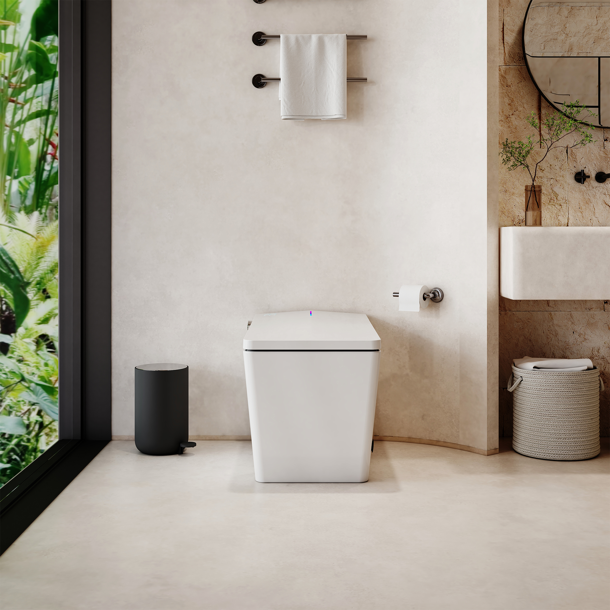 Black & White Smart Built-in Tank Bidet Toilet with Foot-Touch Lid Opening