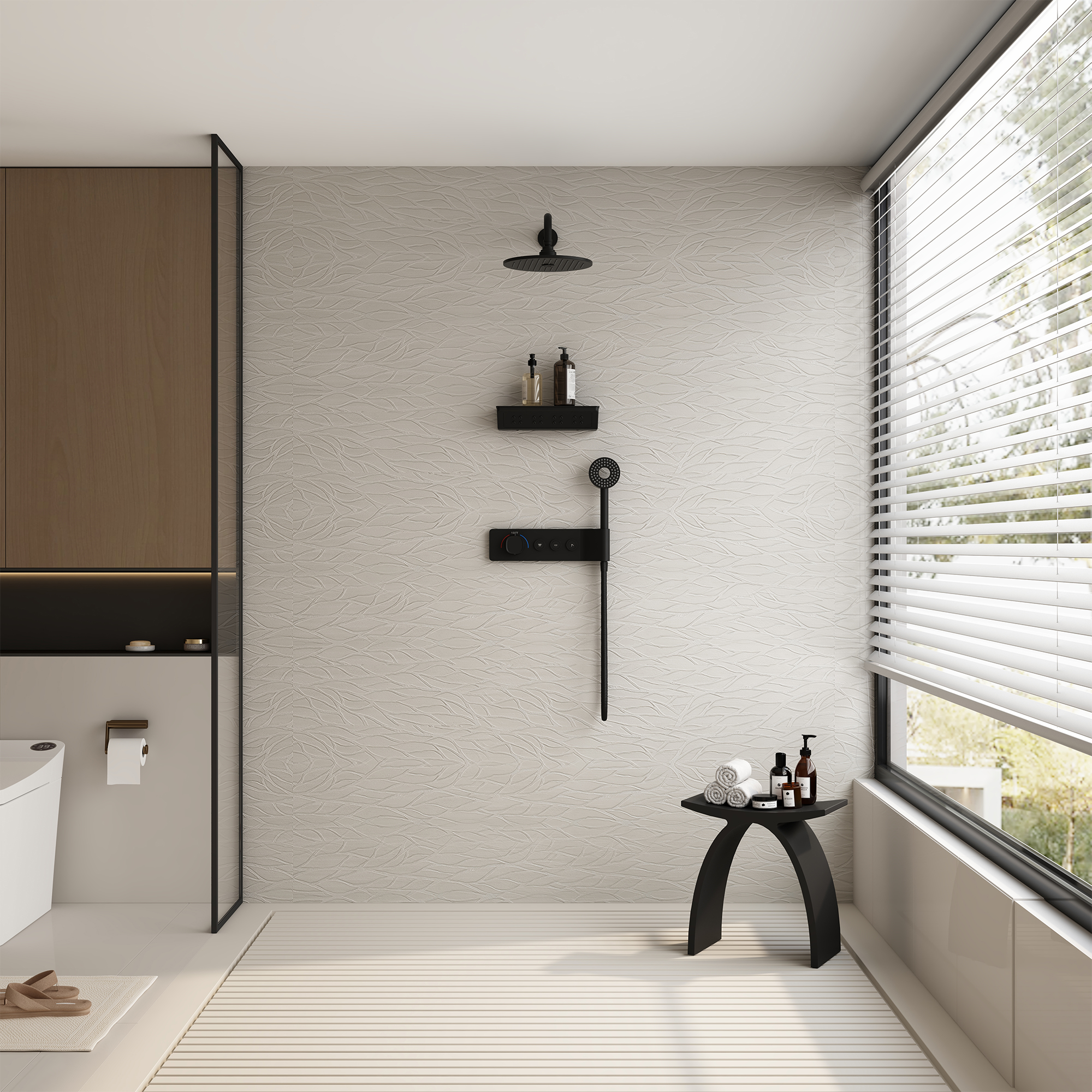 10-inch 3-Function Thermostatic Shower System with Neck Massage Jet