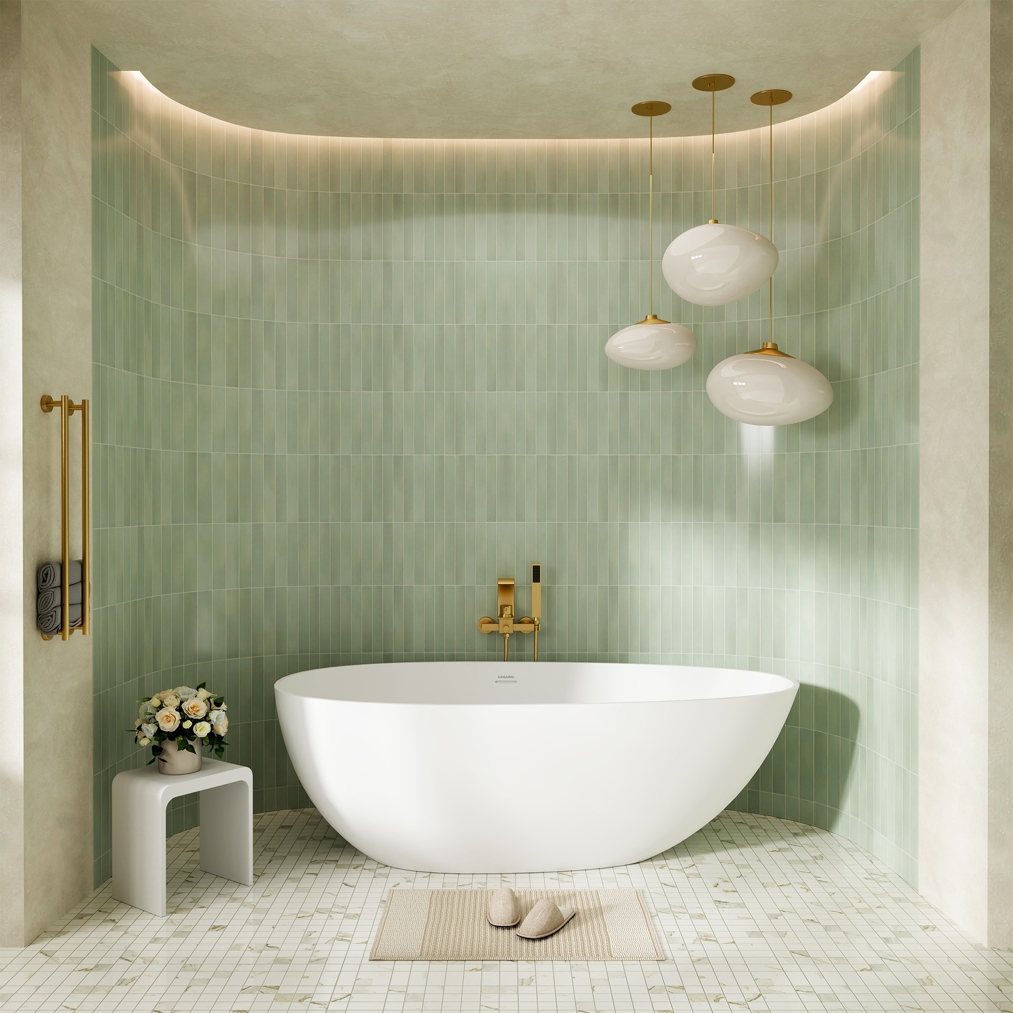 59/63/67/71" Matte White Egg Shell Stone Resin Freestanding Tub with Overflow and Drain - Egg Harbor