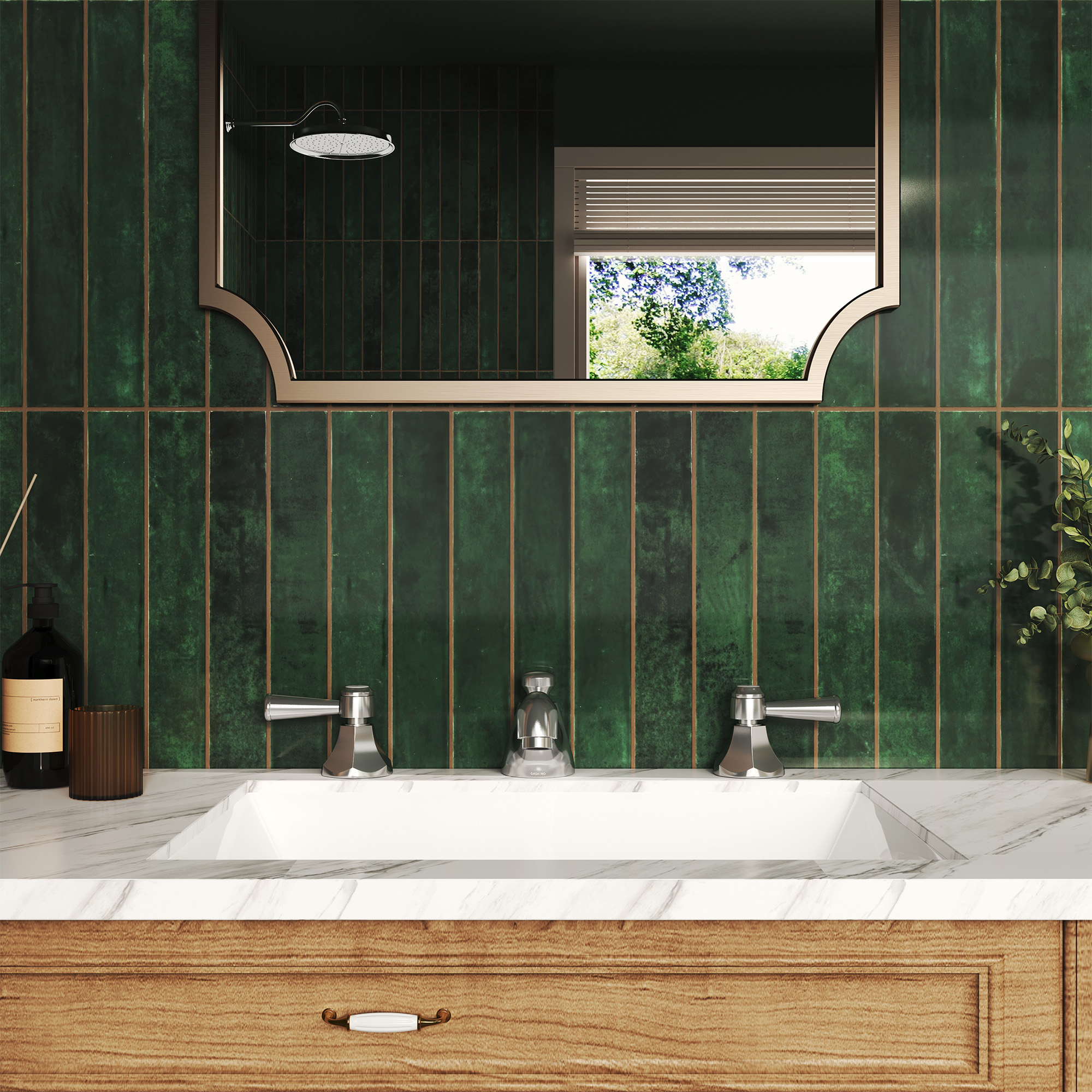 Polished Nickel 3-Hole Widespread Bathroom Faucet - HEXAGON