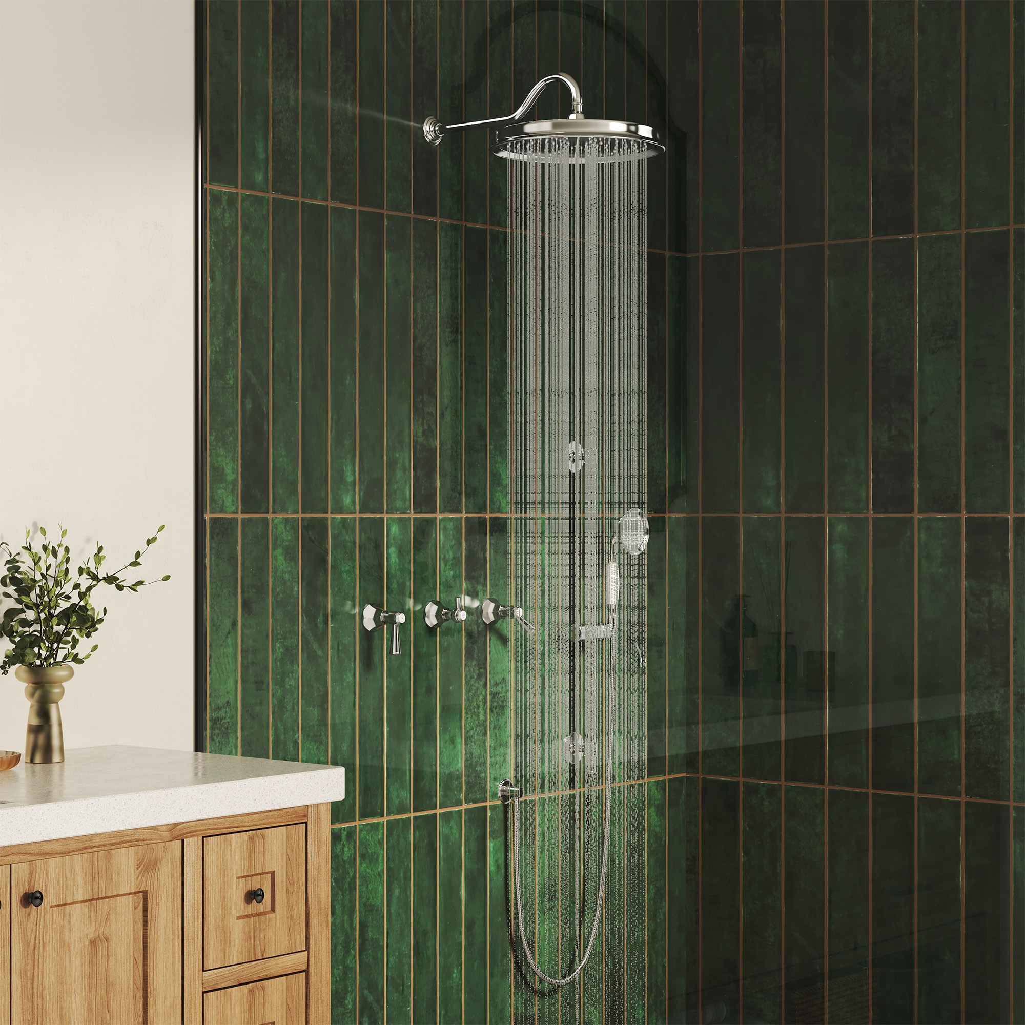 Polished Nickel 2-Function Wall Mounted Shower System with Hand Shower - HEXAGON