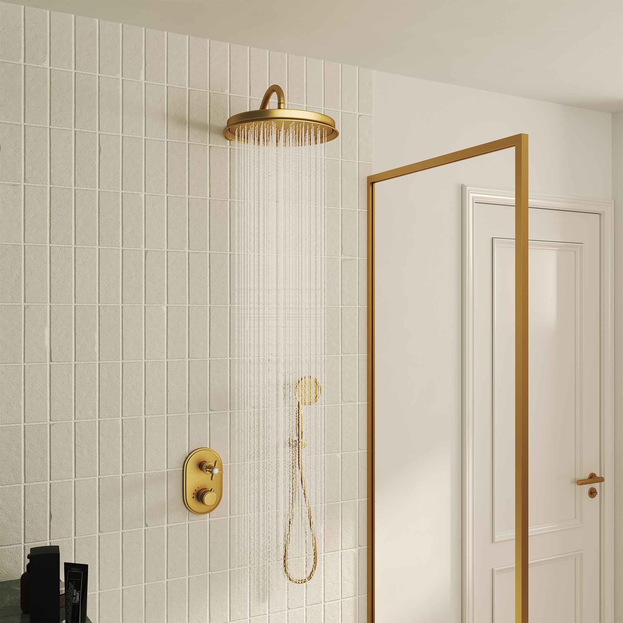 Brushed Gold Thermostatic Shower System with Handheld - DANUBE