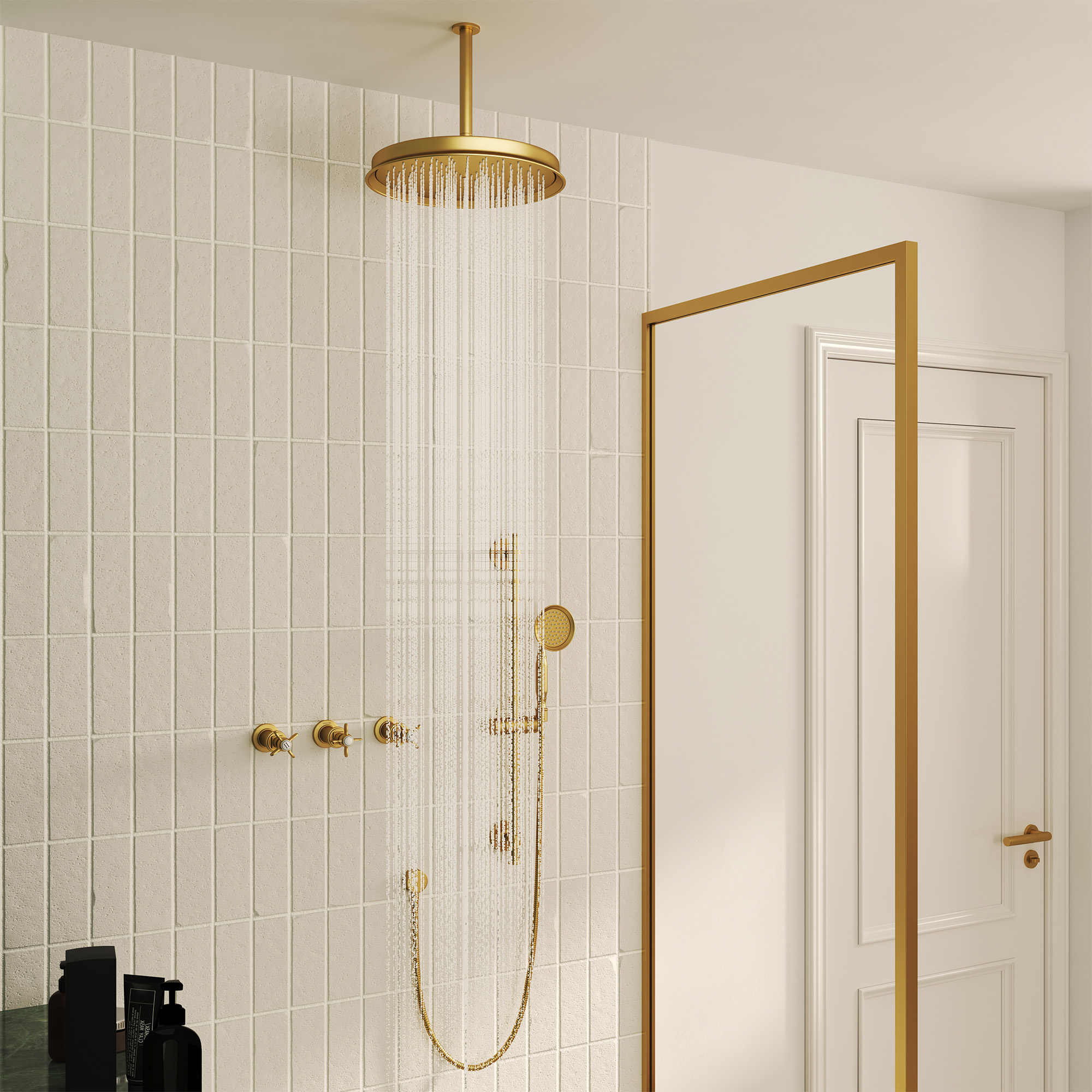 Brushed Gold Manual Shower System with Classic Controls - DANUBE