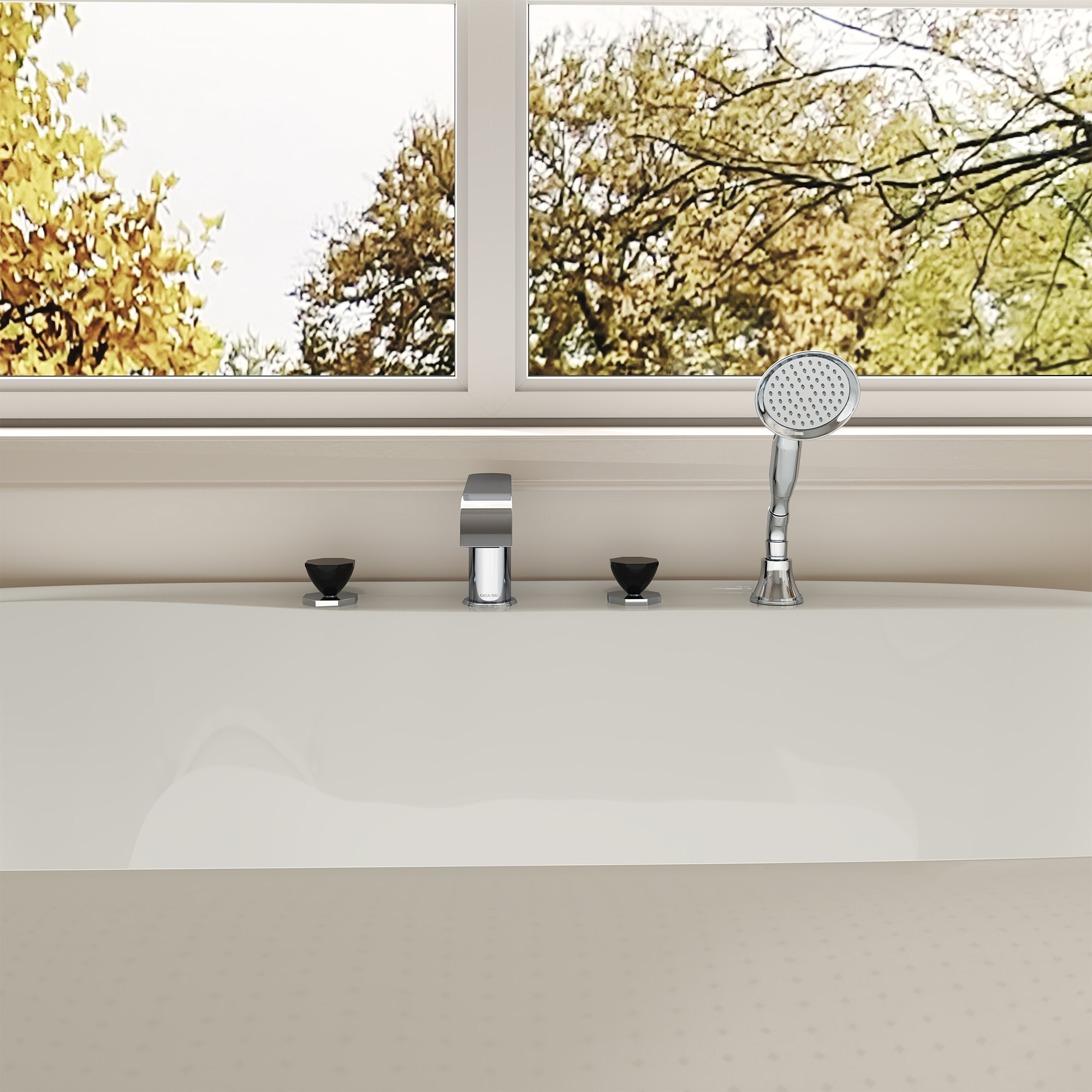 Chrome & Black PVD 4-Hole Roman Tub Faucet with Hand Shower - OCTAGON