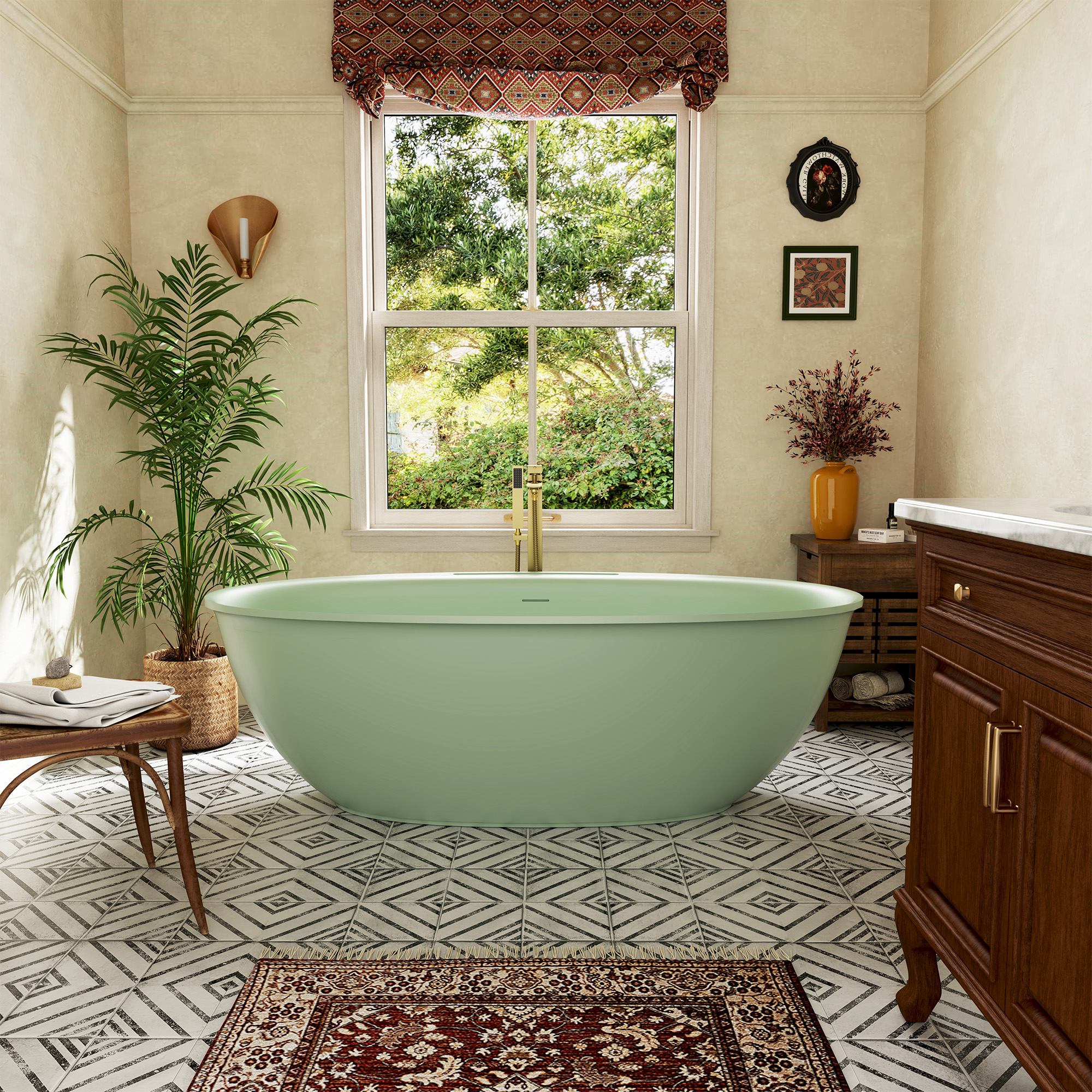 63"/67" Solid Surface Freestanding Matte Bathtub with Rim Towel Slot