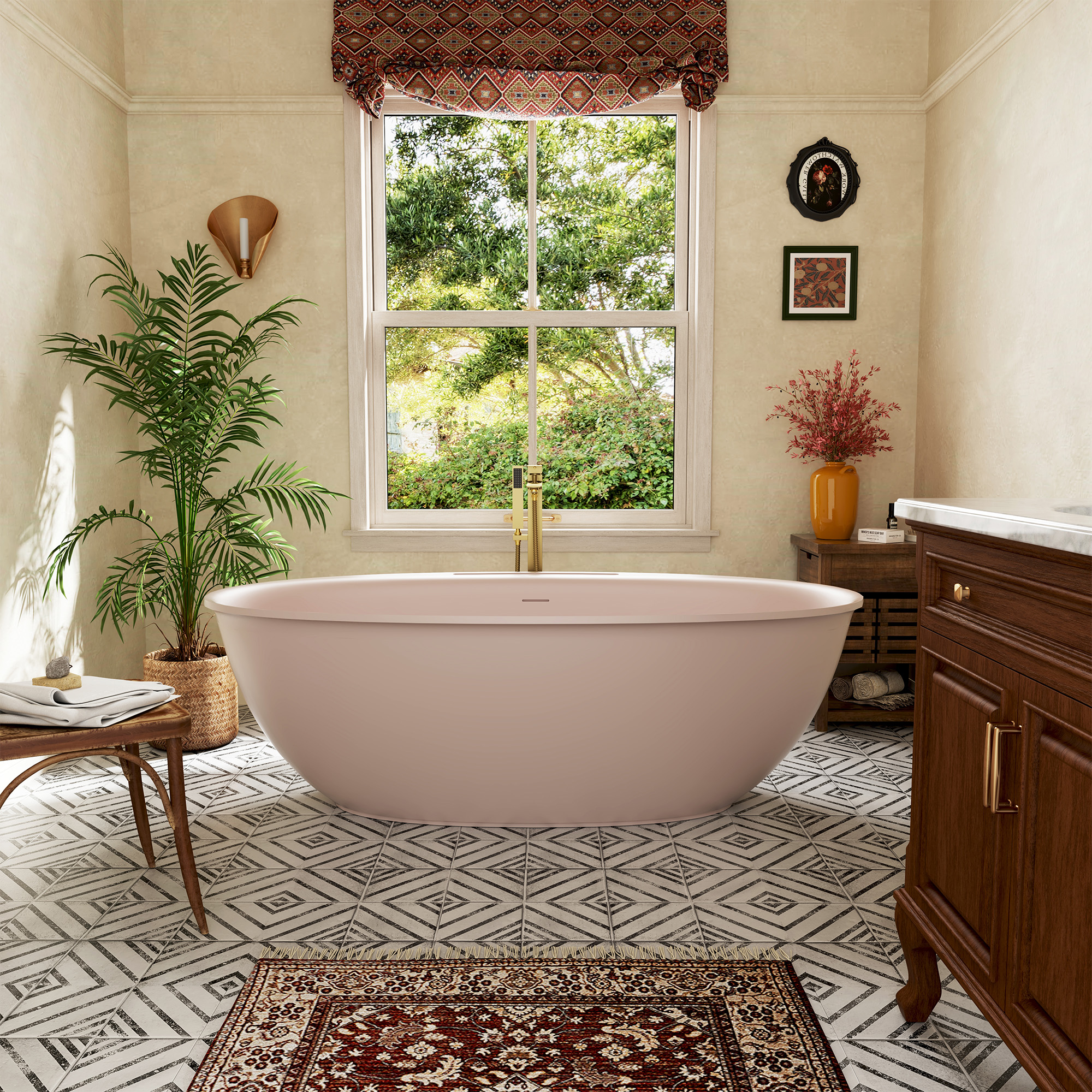 63"/67" Solid Surface Freestanding Matte Bathtub with Rim Towel Slot