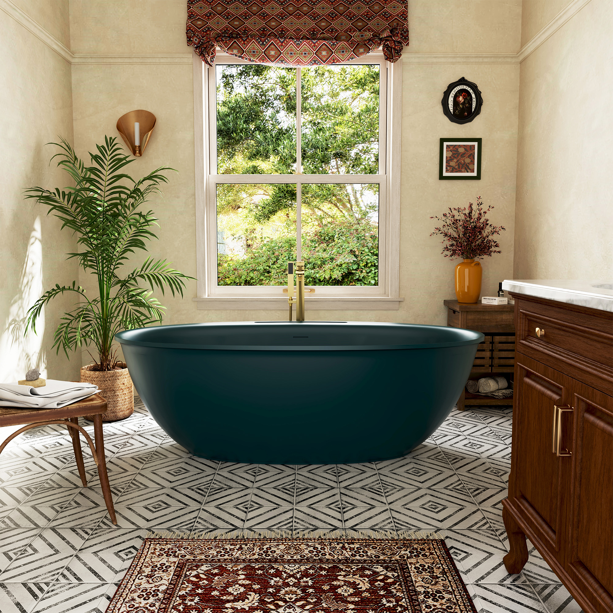 63"/67" Solid Surface Freestanding Matte Bathtub with Rim Towel Slot