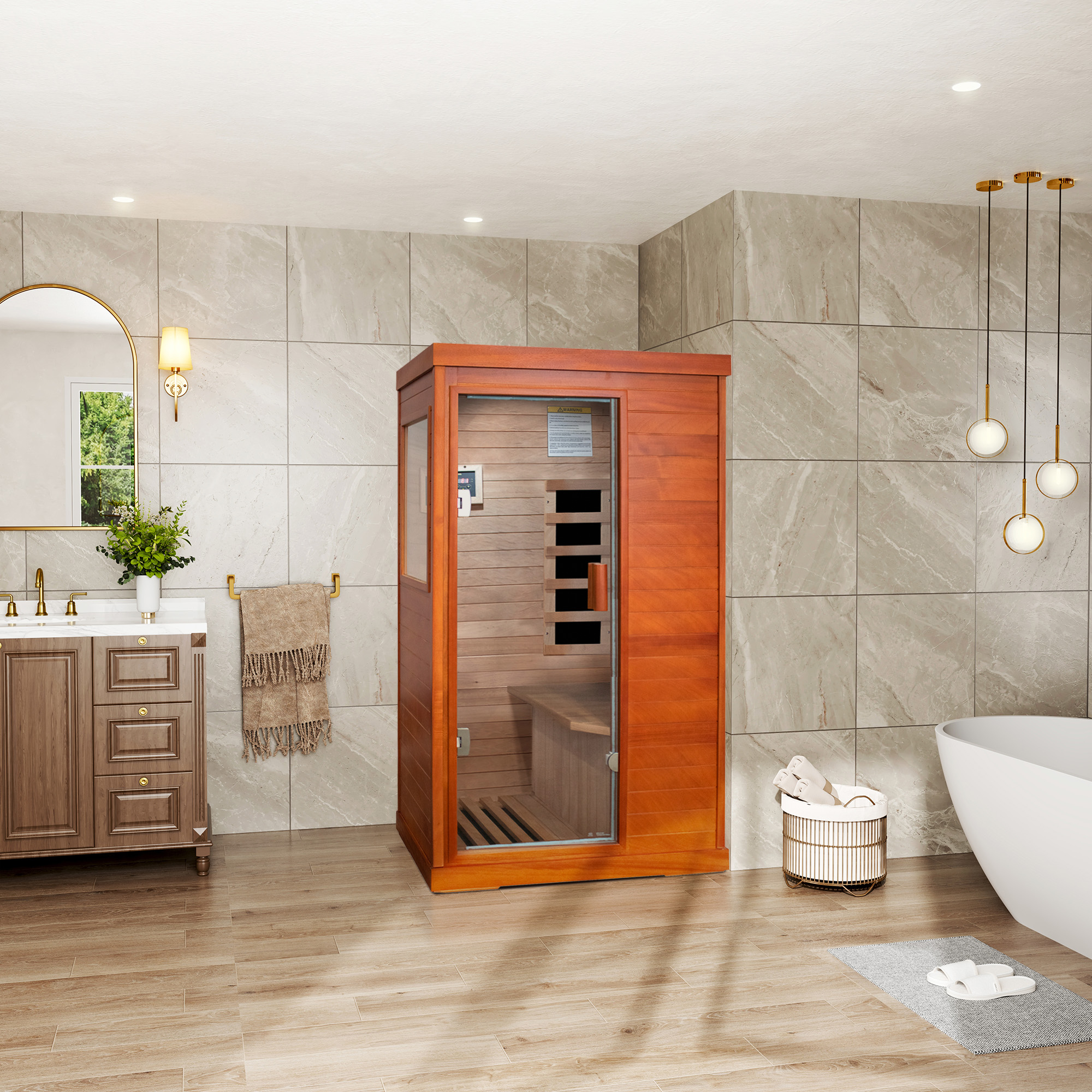 1-Person Indoor Infrared Sauna Room with Bluetooth & LED Light