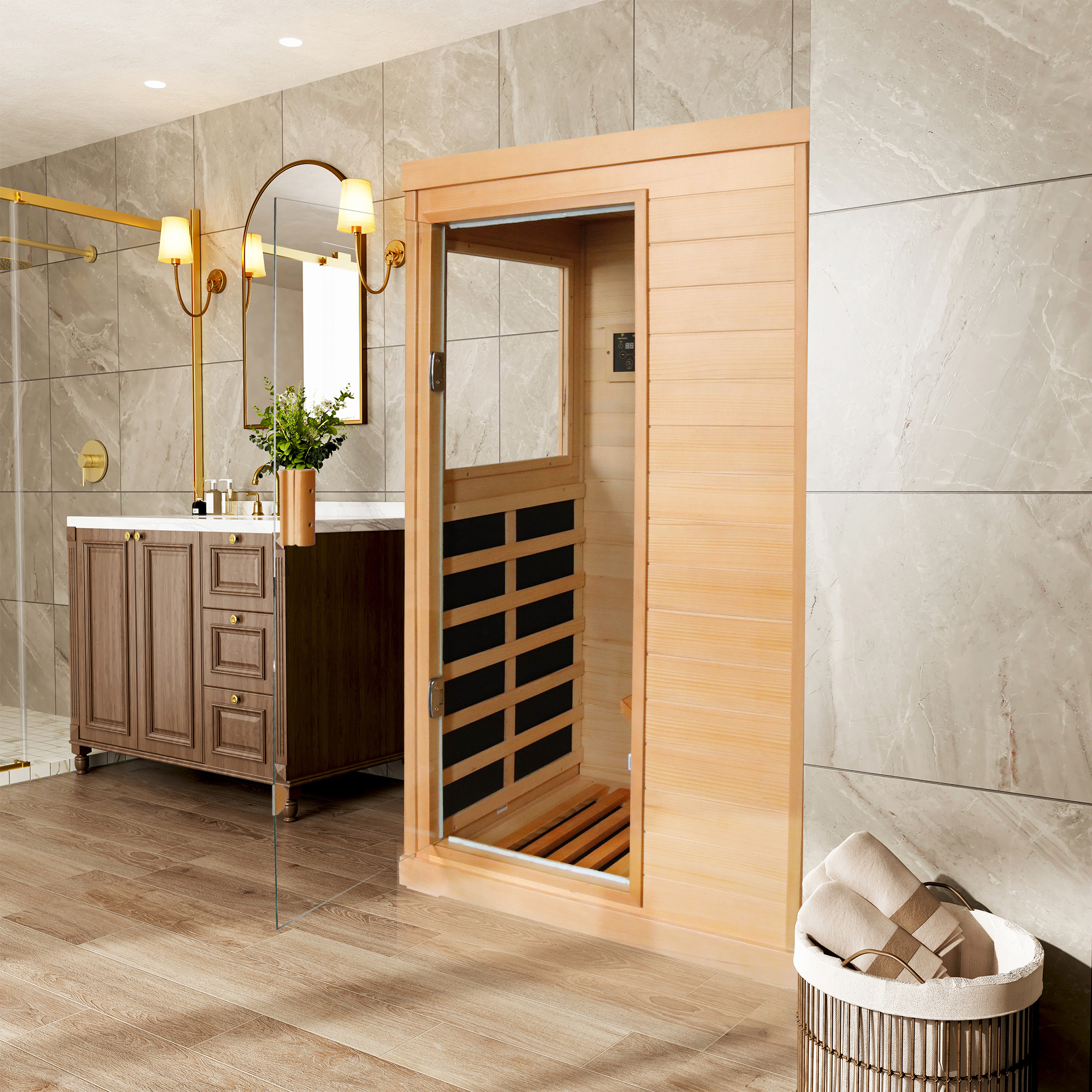 1-Person Indoor Infrared Sauna Room with Bluetooth & LED Light