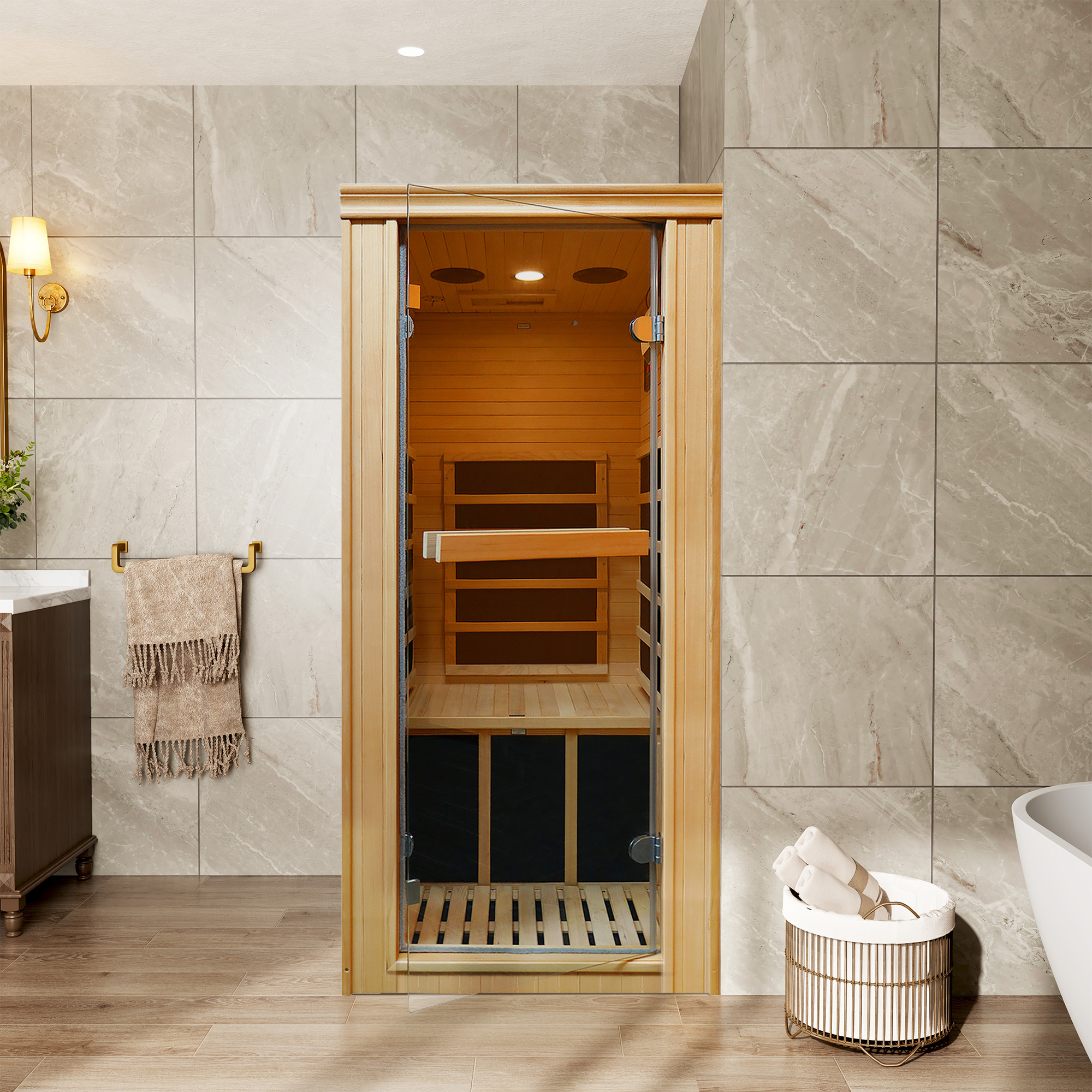 Single Person Far-Infrared Sauna Room with 5 Heating Plates for Home Wellness