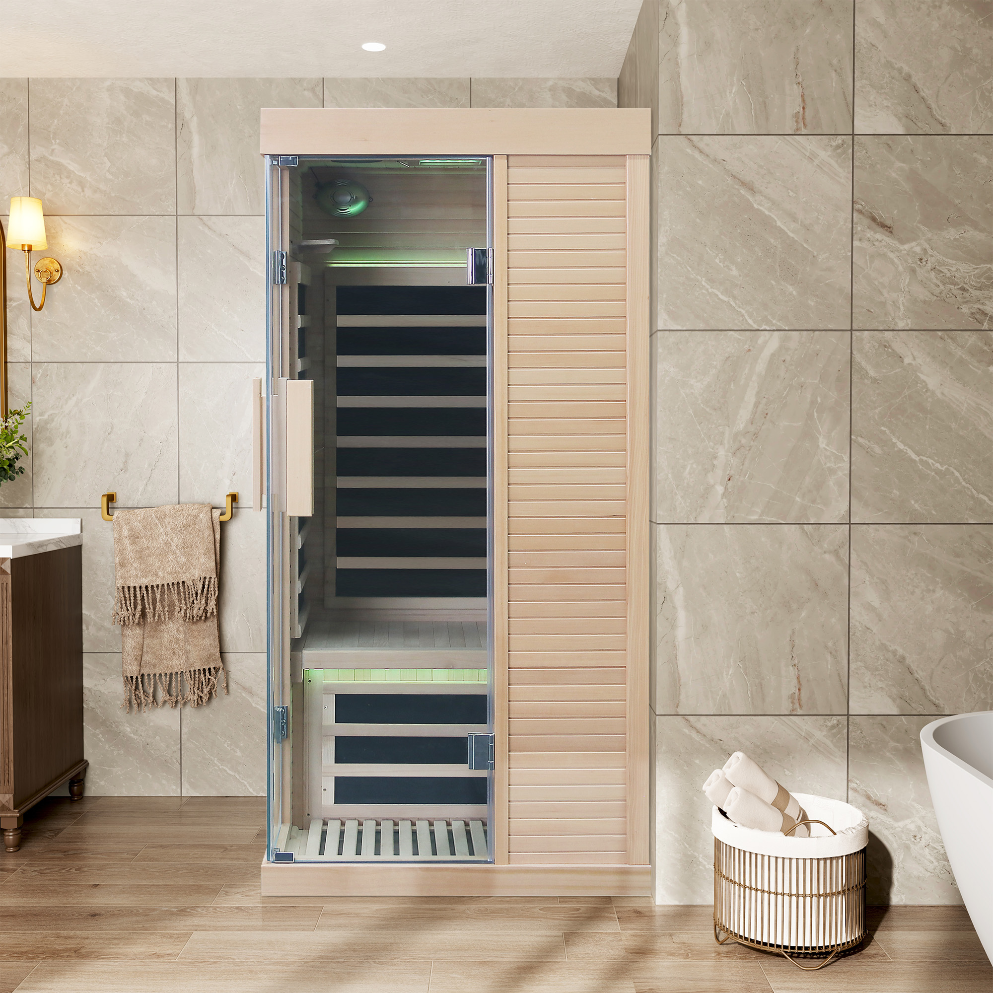 1-Person Home Infrared Sauna with Quick Assembly and Bluetooth Audio & LED Lights