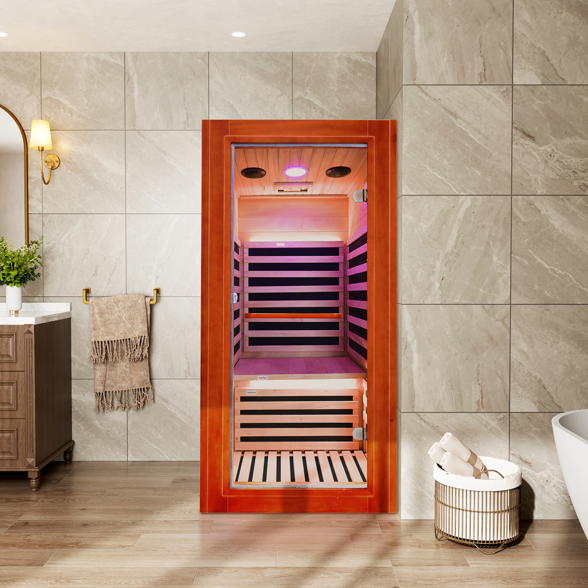 1-Person Infrared Sauna with Bluetooth Speakers and LED Reading Lights