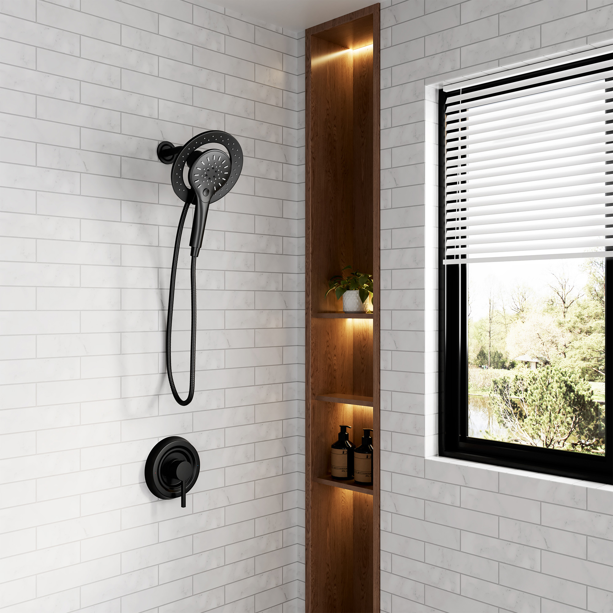 7-inch Magnetic Dual Shower System with 3-Function Hand Shower