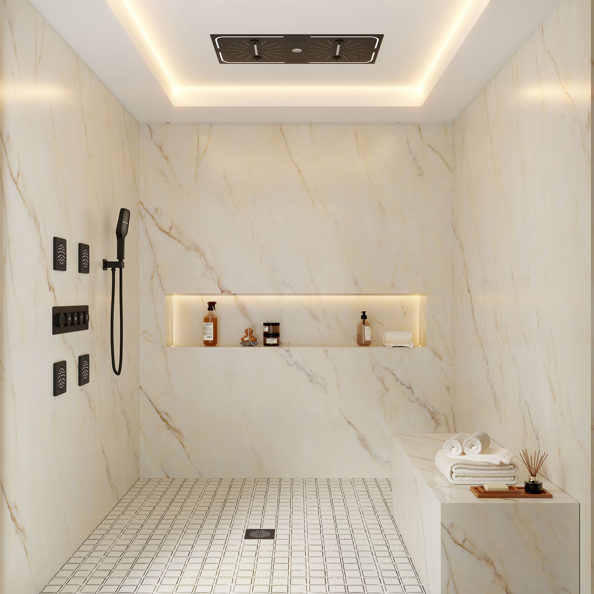 27.55*13.78 inch 4-Function Luxury Digital Shower System with LED & Bluetooth