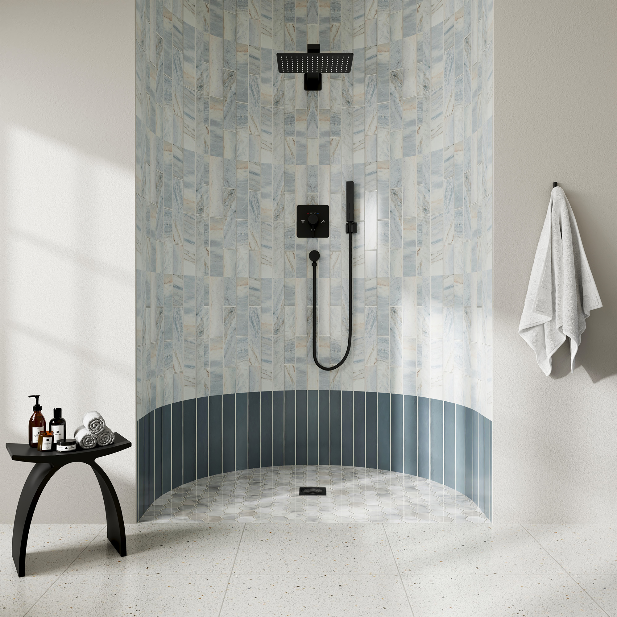 11.8*7.8 inch Coaxial Thermostatic Shower System with 2-Function Handheld