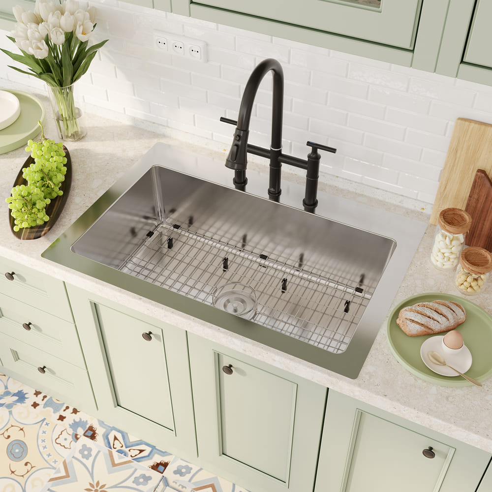 [Copy]33inch 3-Hole Single Bowl Stainless Steel Drop-in Workstation Kitchen Sink with Accessories