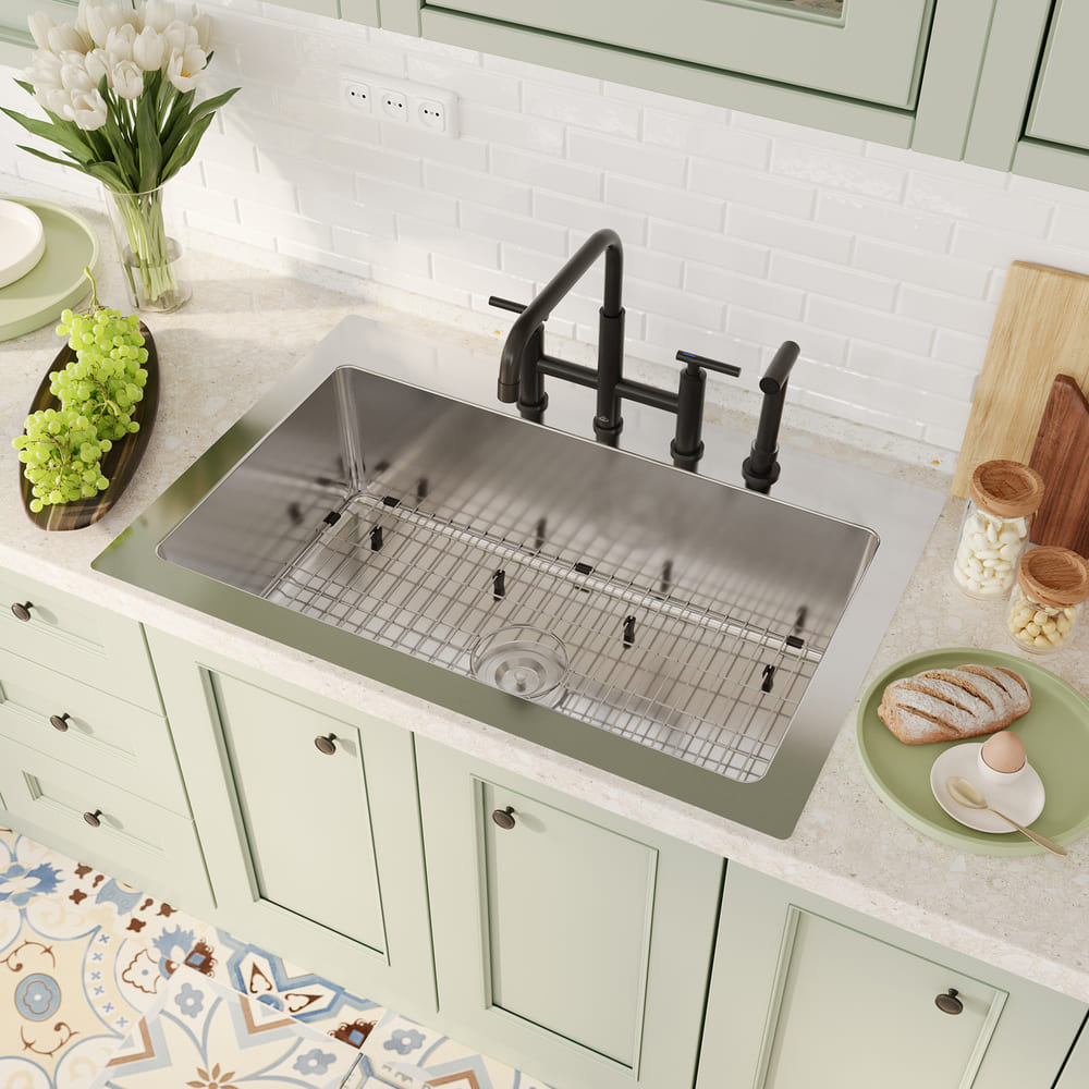 [Copy]33inch 3-Hole Single Bowl Stainless Steel Drop-in Workstation Kitchen Sink with Accessories