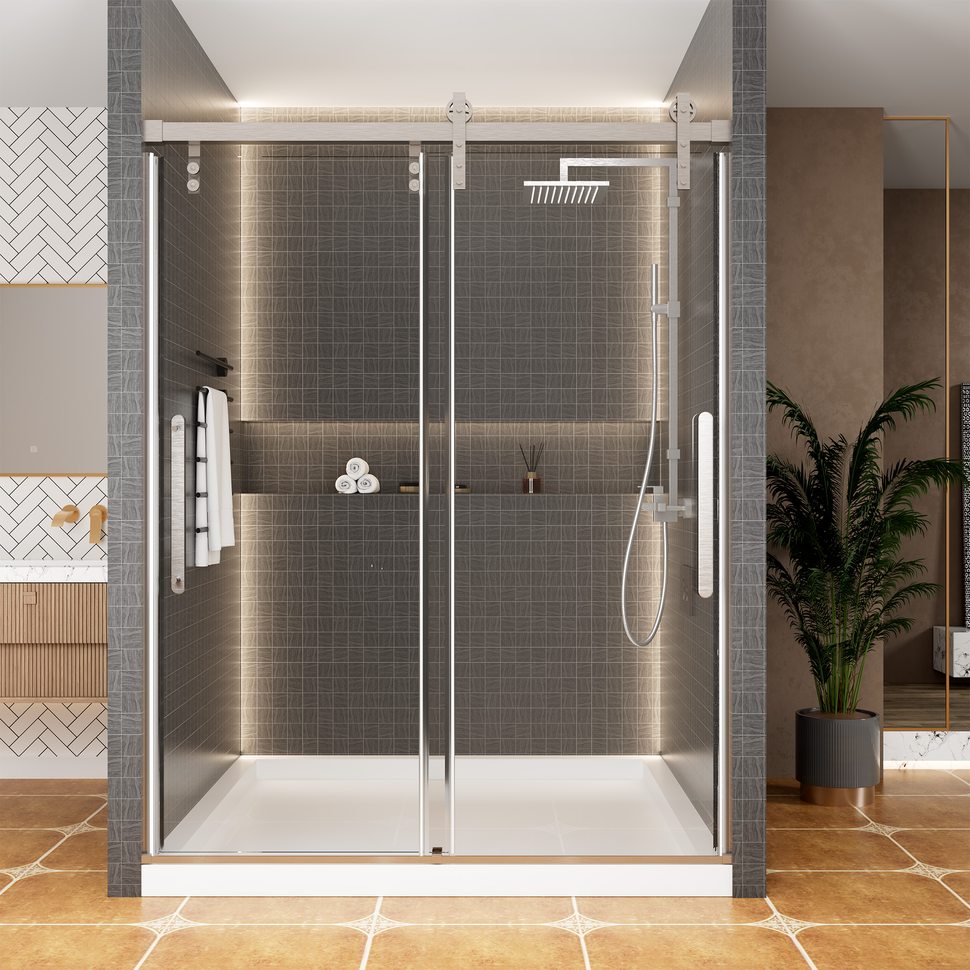 60 in. W x 76 in. H Frameless Shower Door in Matte Black with Tempered Glass