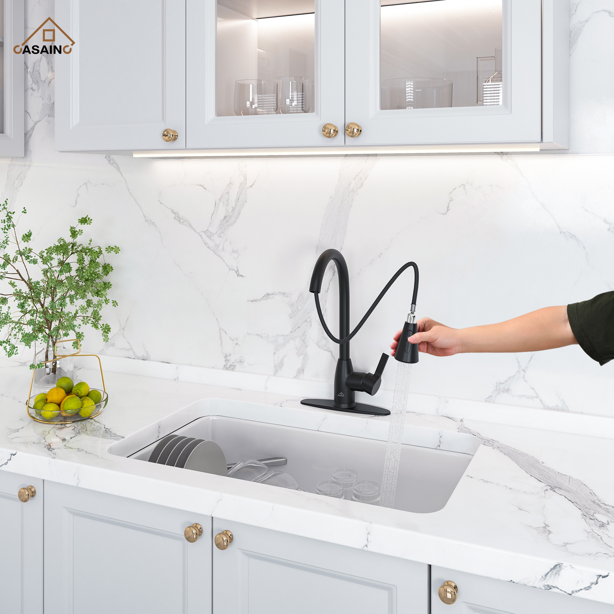 Kitchen Faucet with Pull Down Sprayer Three Function Spray Head