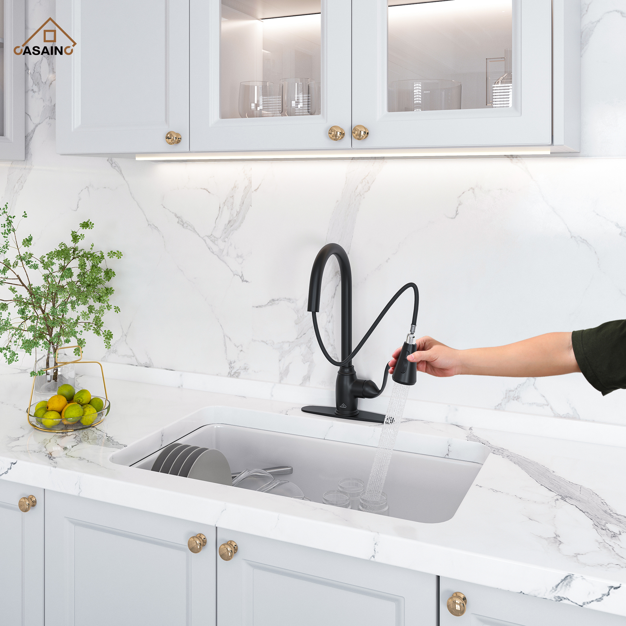3-Function Spray Head Kitchen Sink Faucet with Pull Down Sprayer