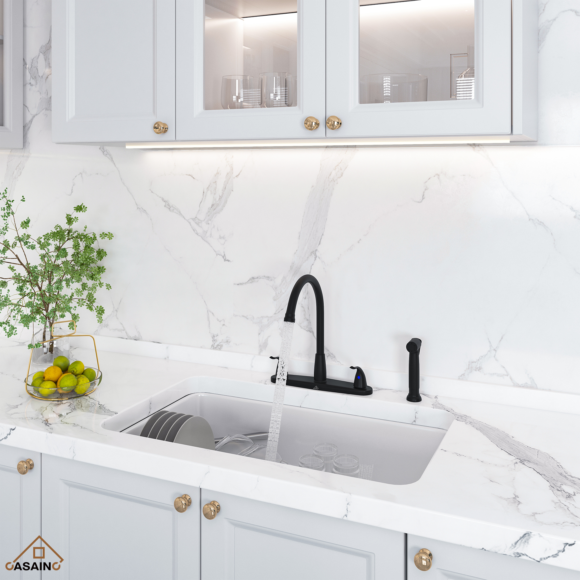 Double Handle Kitchen Sink Faucet with Side Sprayer