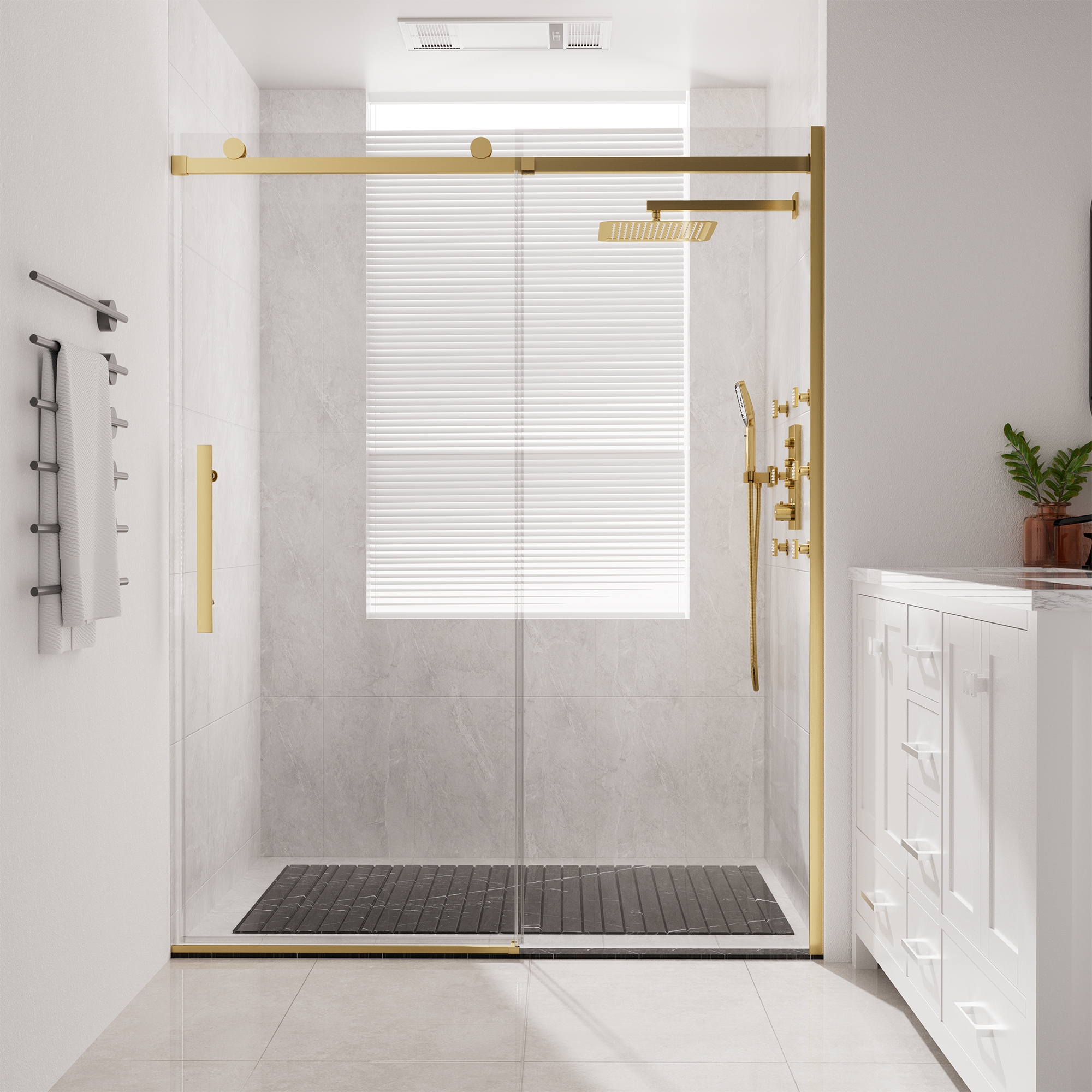 60"x76" Frameless Shower Door with Cushioned Single Slide, SGCC-Certified Tempered Shower Glass Door in Matte Black/Chrome/Brushed Nickel/Brushed Gold